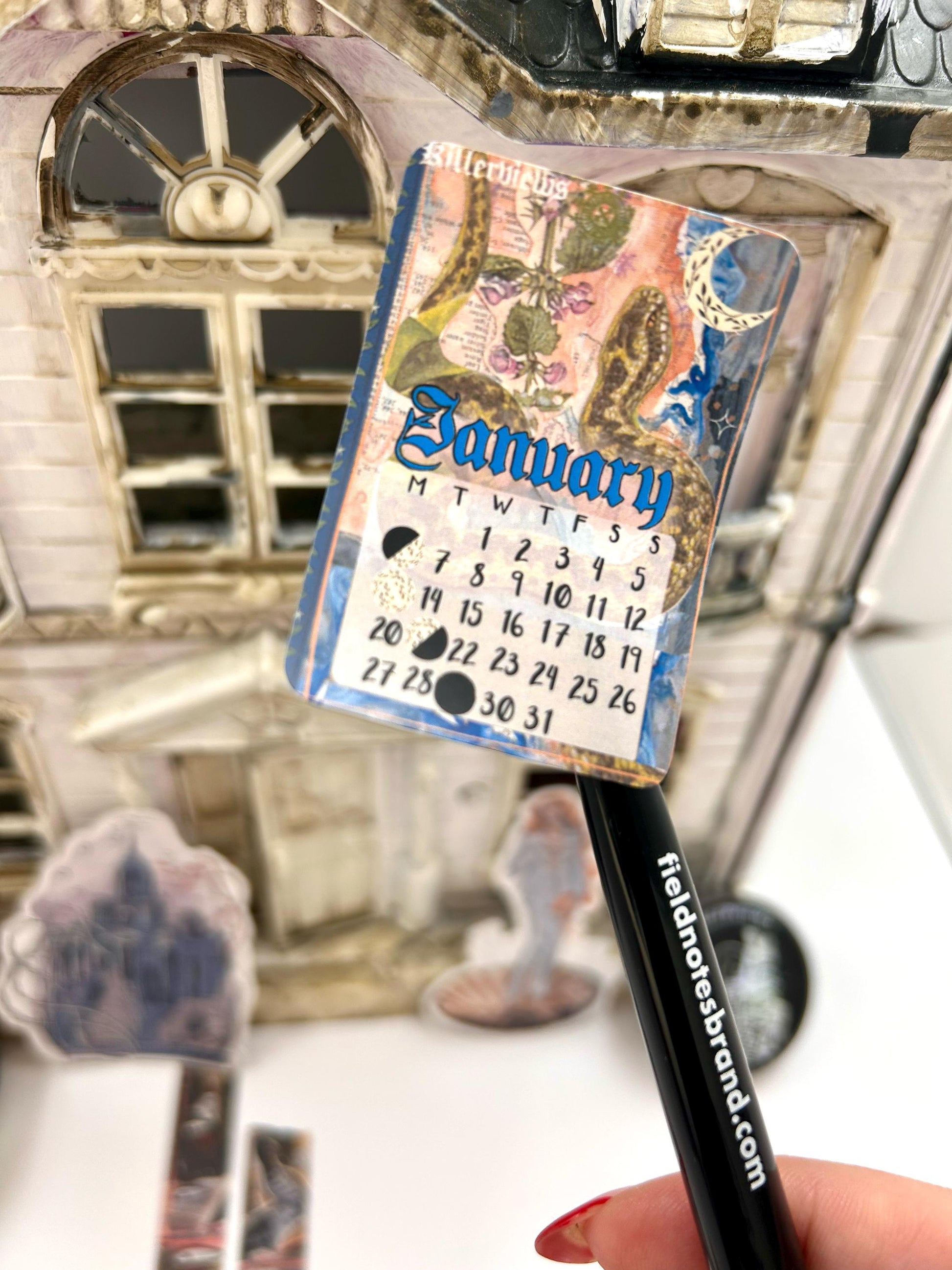 Art Collage style 2025 Lunar Calendar month Stickers for journal January 2025 December 25 with moon phases planner stationery celestial