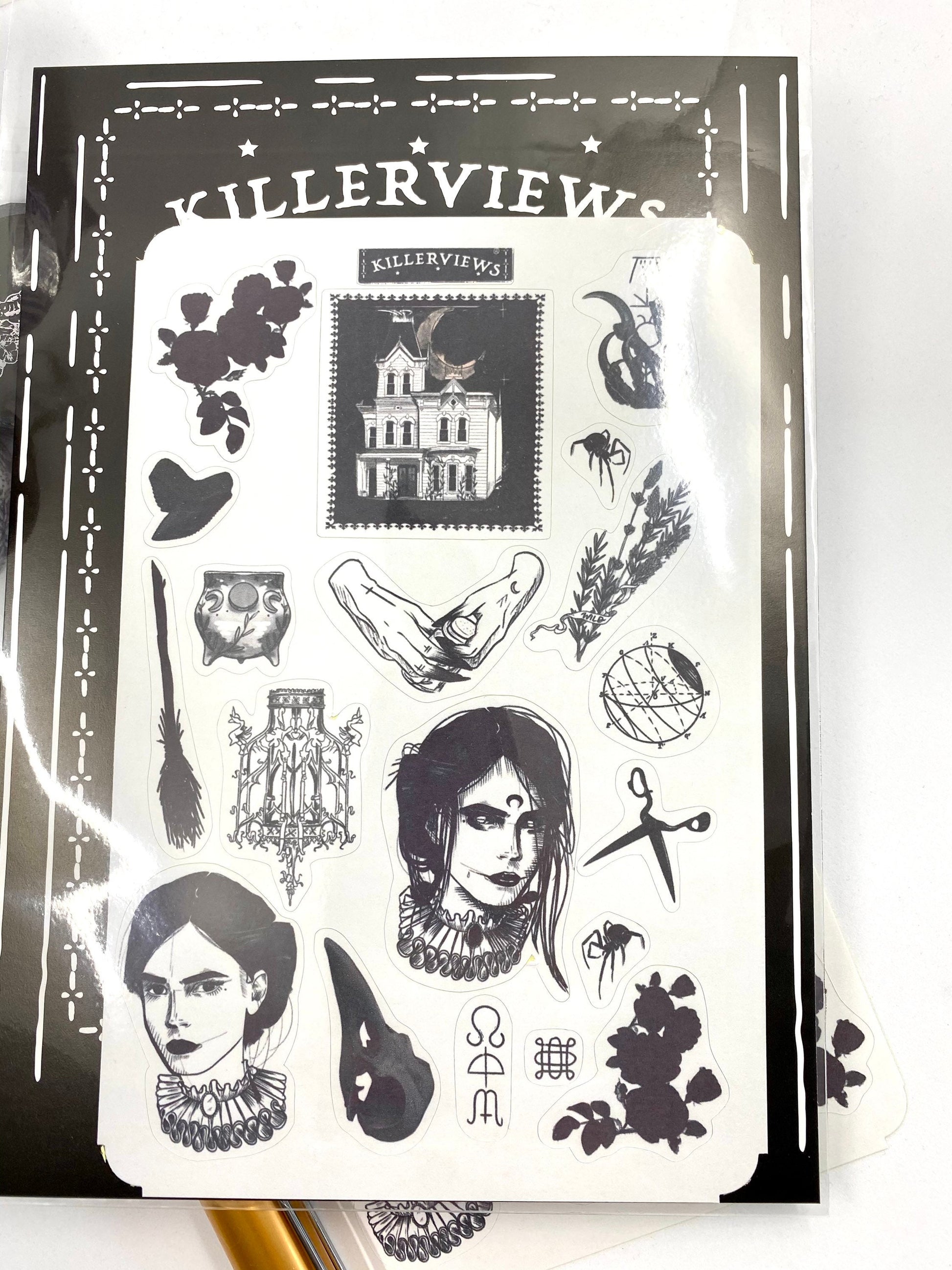 Witches Present Gothic sticker sheet for bullet journal kit and planner- witchcraft skull haunted house
