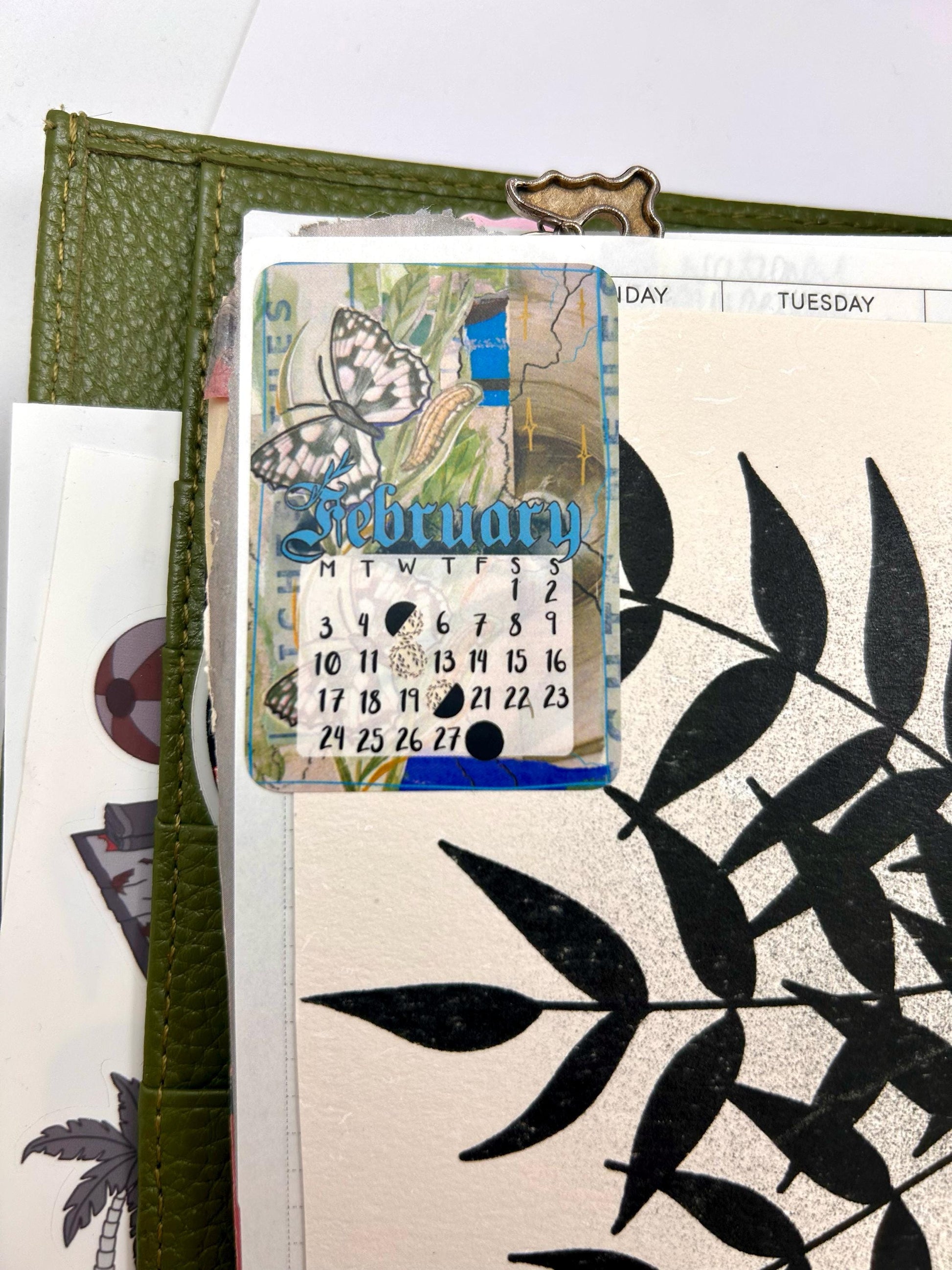Art Collage style 2025 Lunar Calendar month Stickers for journal January 2025 December 25 with moon phases planner stationery celestial