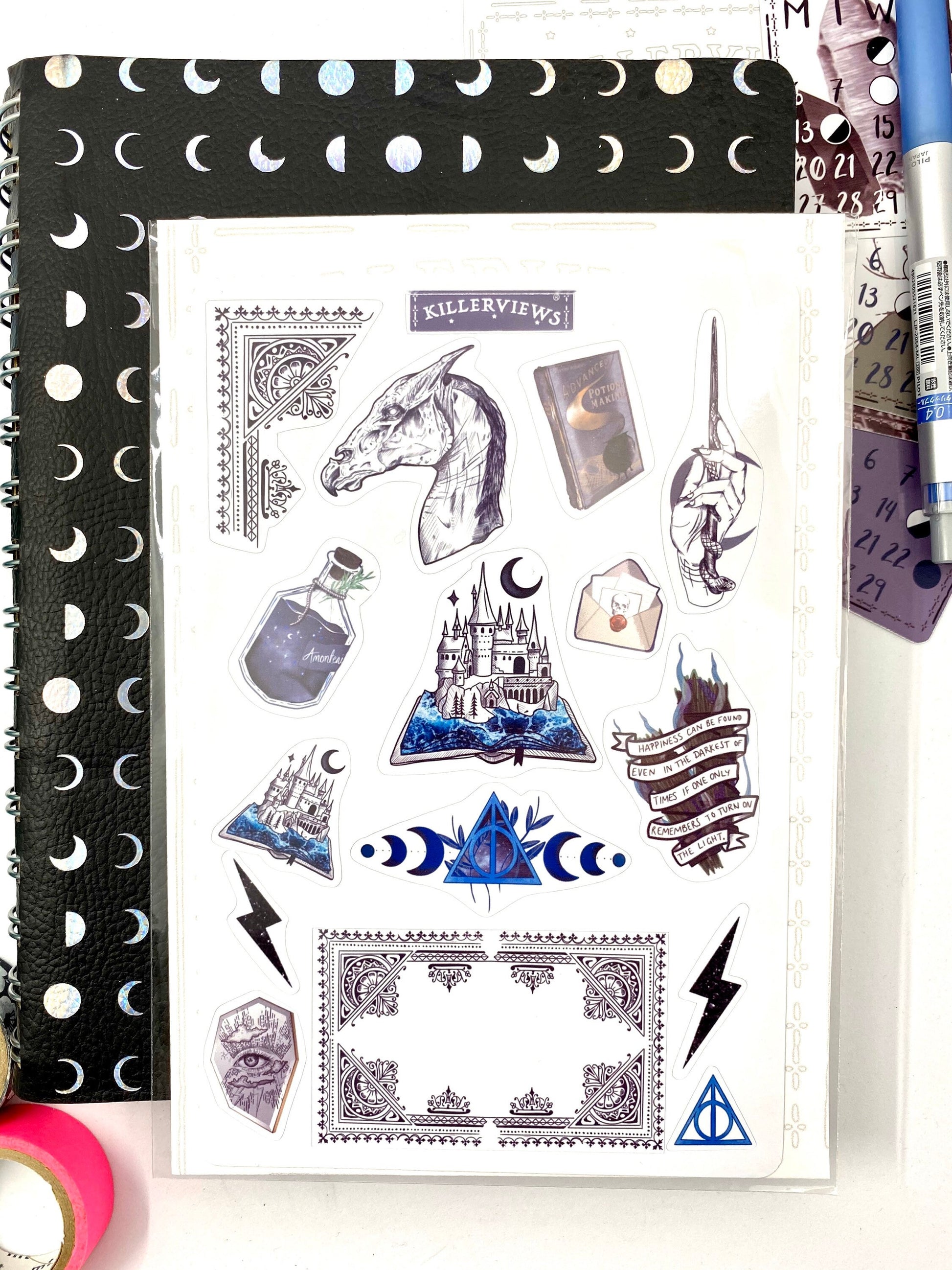 Wizard Planner sticker sheet for bullet journal kit and planner- deathly hallows art potions