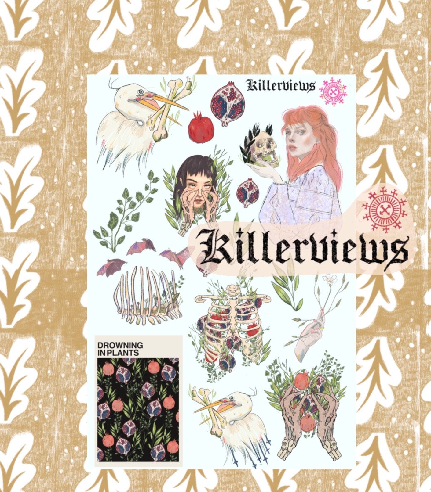 Drowning in plants journal sticker sheet for bullet journal kit and planner- fashion inspired plant couture
