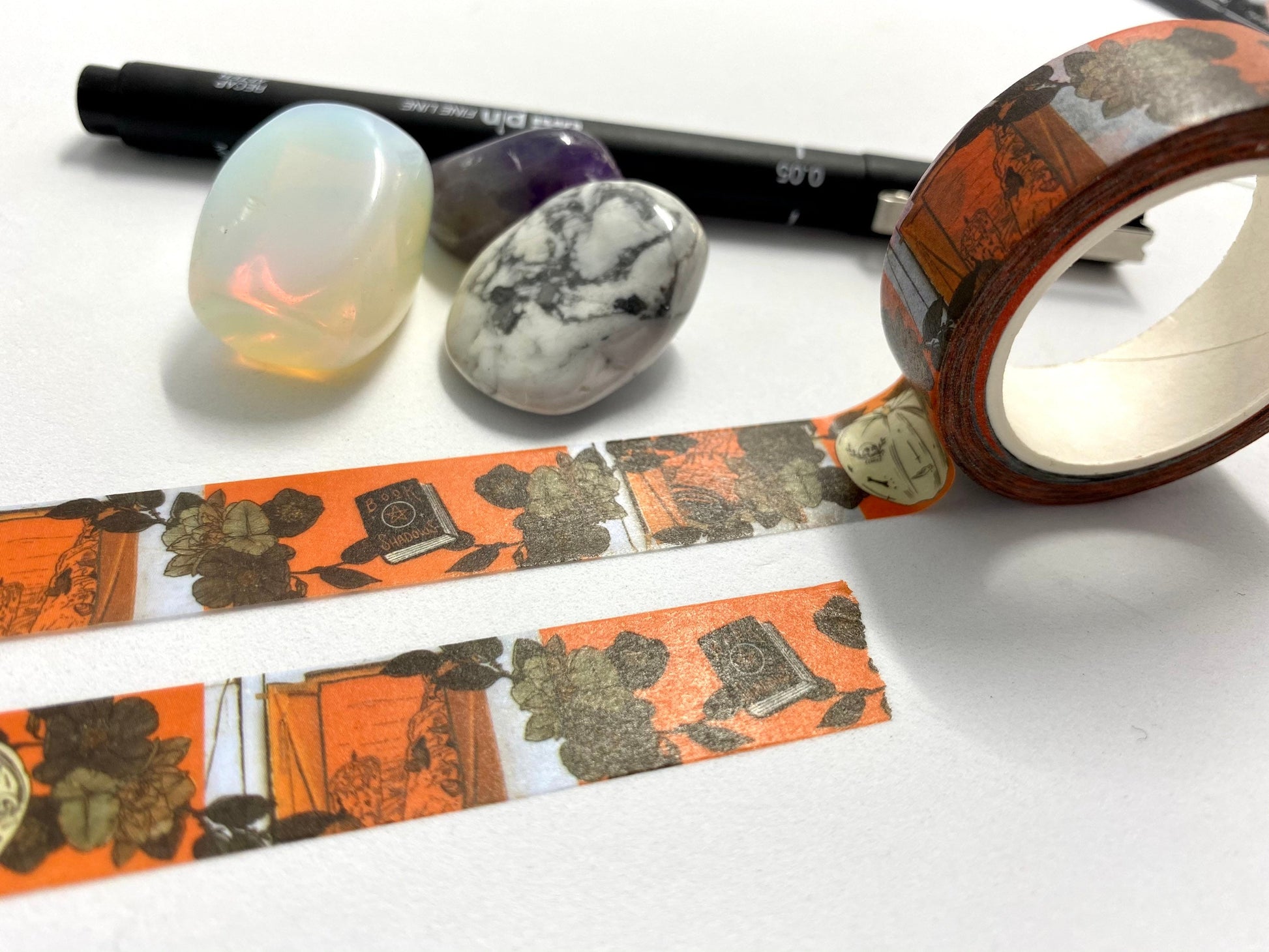 Halloween pumpkin witch floral design Washi tape in burnt orange base colour 15mm