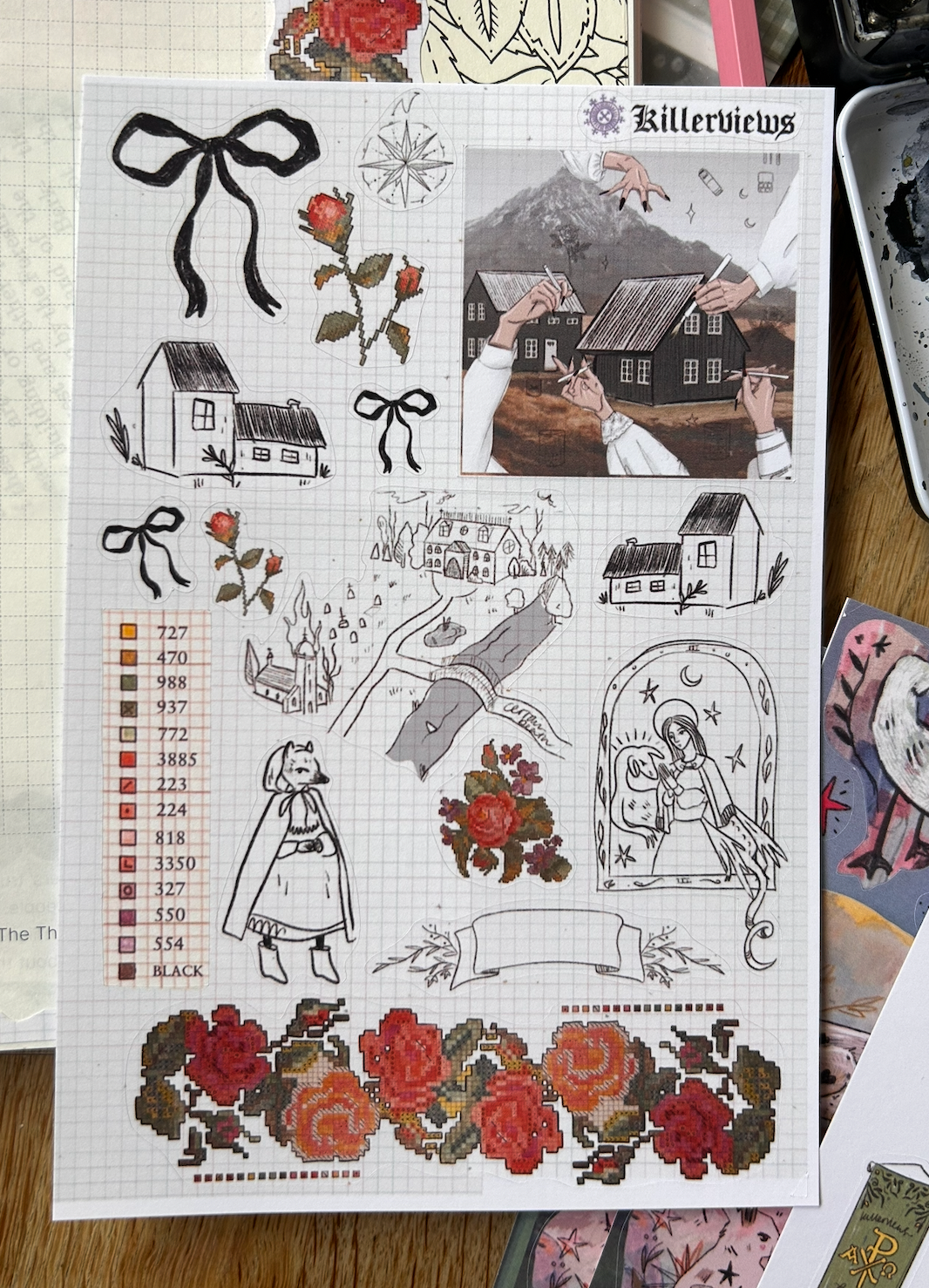 Cottage Sampler Sticker Sheet – Cross-Stitch Dreams & Handmade Magic