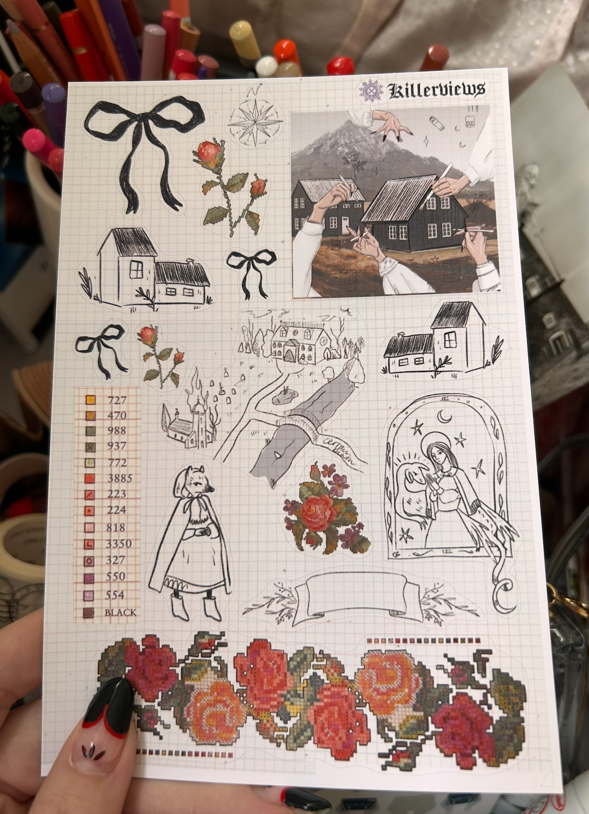 Cottage Sampler Sticker Sheet – Cross-Stitch Dreams & Handmade Magic