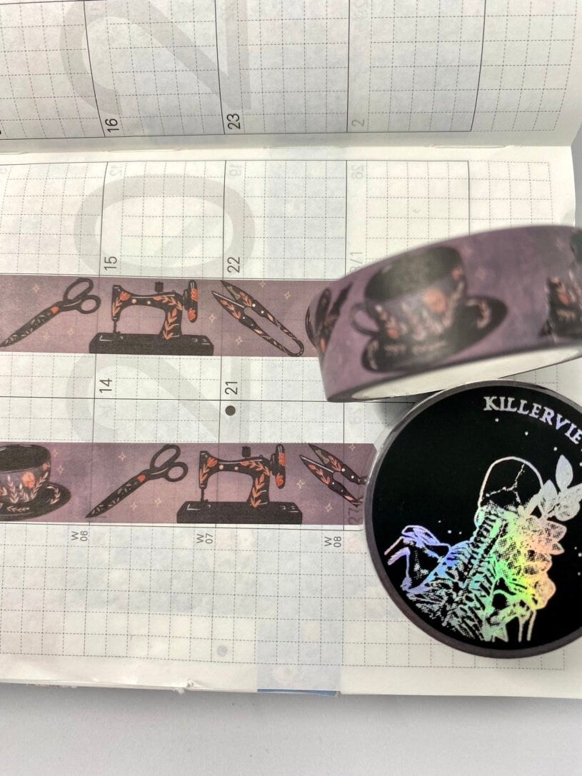 witch CRAFT theme design Washi tape with embroidery loop scissors and sewing machines