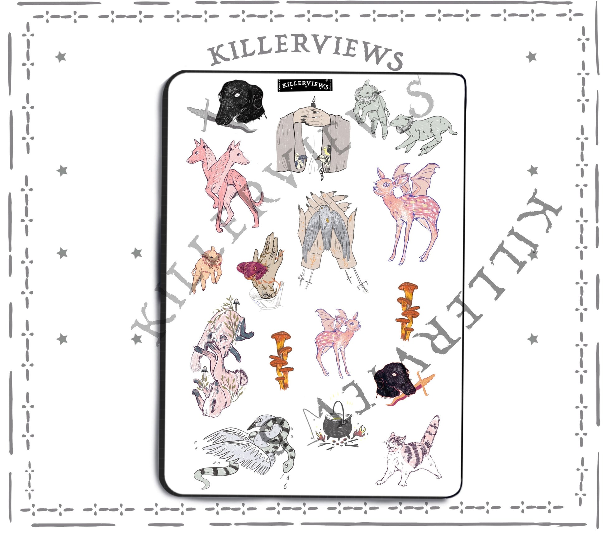 Witch familiars inspired sticker sheet for bullet journal kit and planner- deer dog cat snakes Wiccan