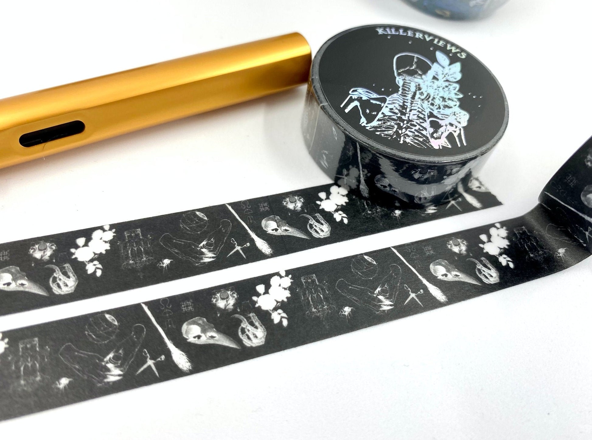 Black witch sketch design Washi tape skulls claws black  base colour 15mm