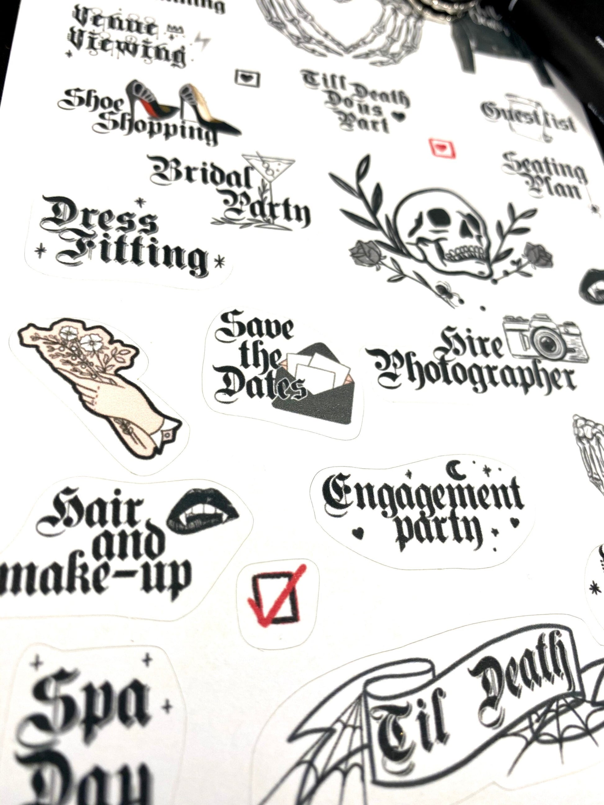 Gothic wedding Planner sticker sheet for bullet journal kit and planner- witchcraft Wiccan goth  rock and roll