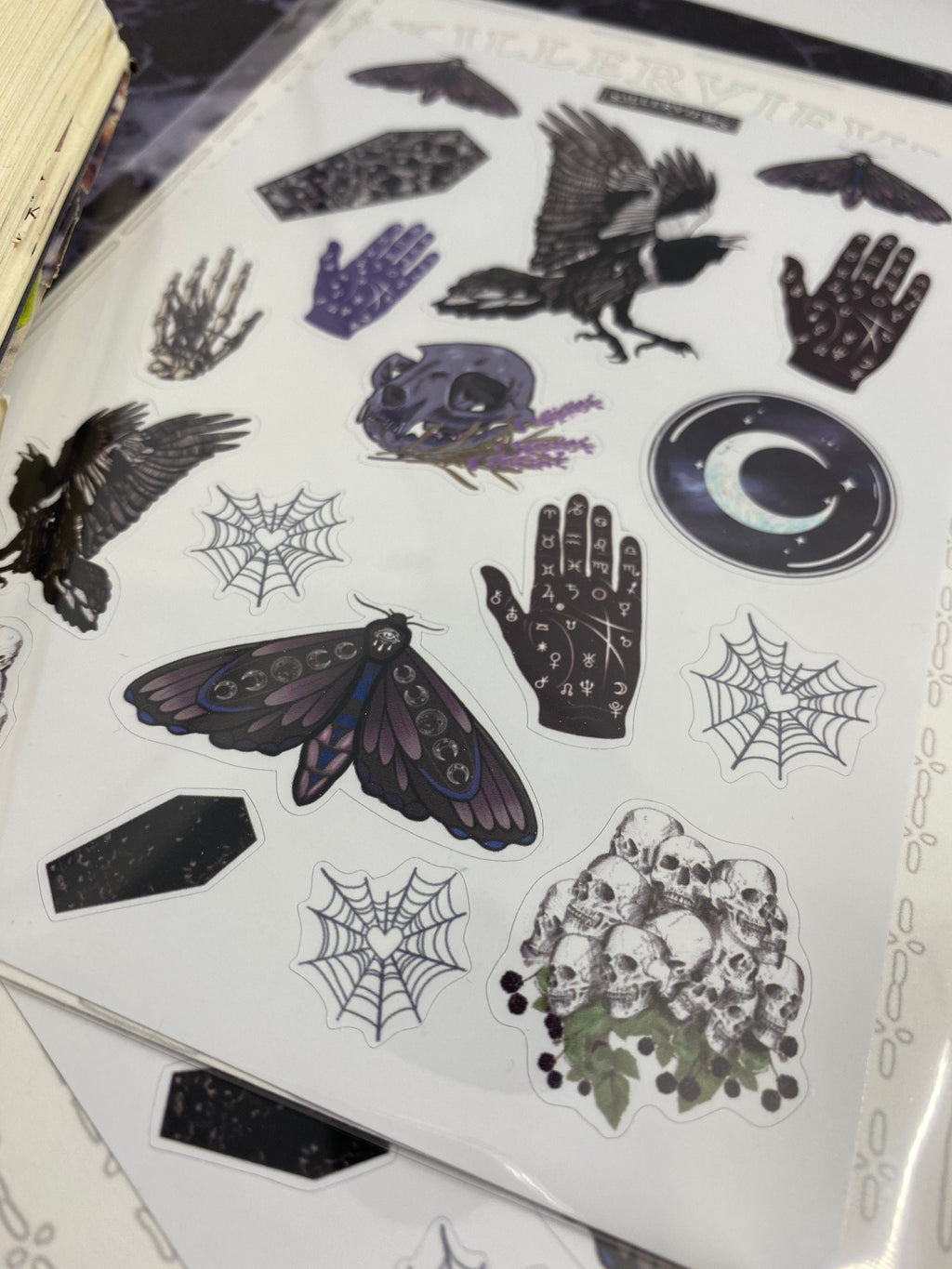 Palmistry sticker sheet for bullet journal kit and planner- raven skeletons halloween witchcraft Wiccan celestial