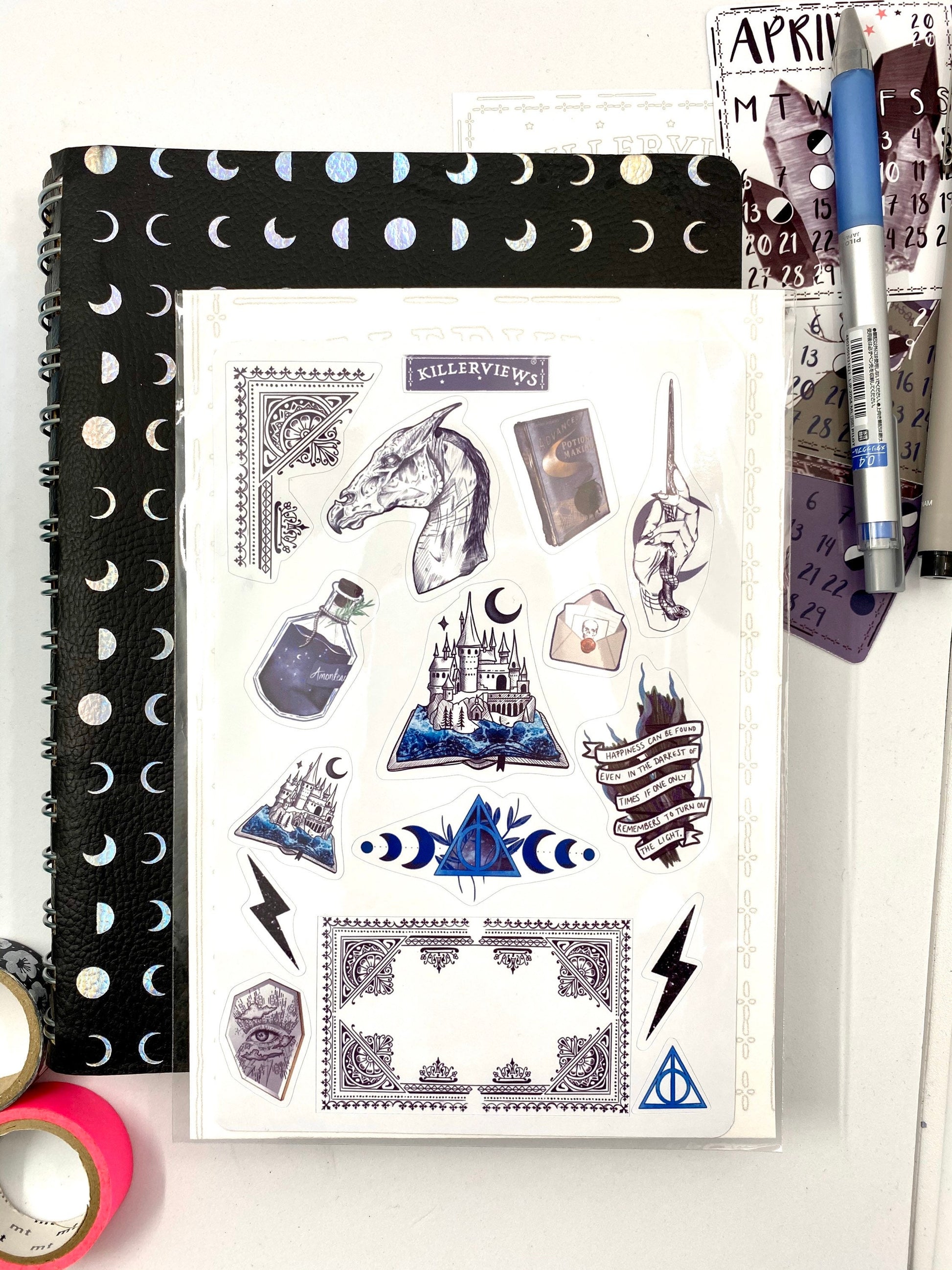 Wizard Planner sticker sheet for bullet journal kit and planner-  deathly hallows art potions