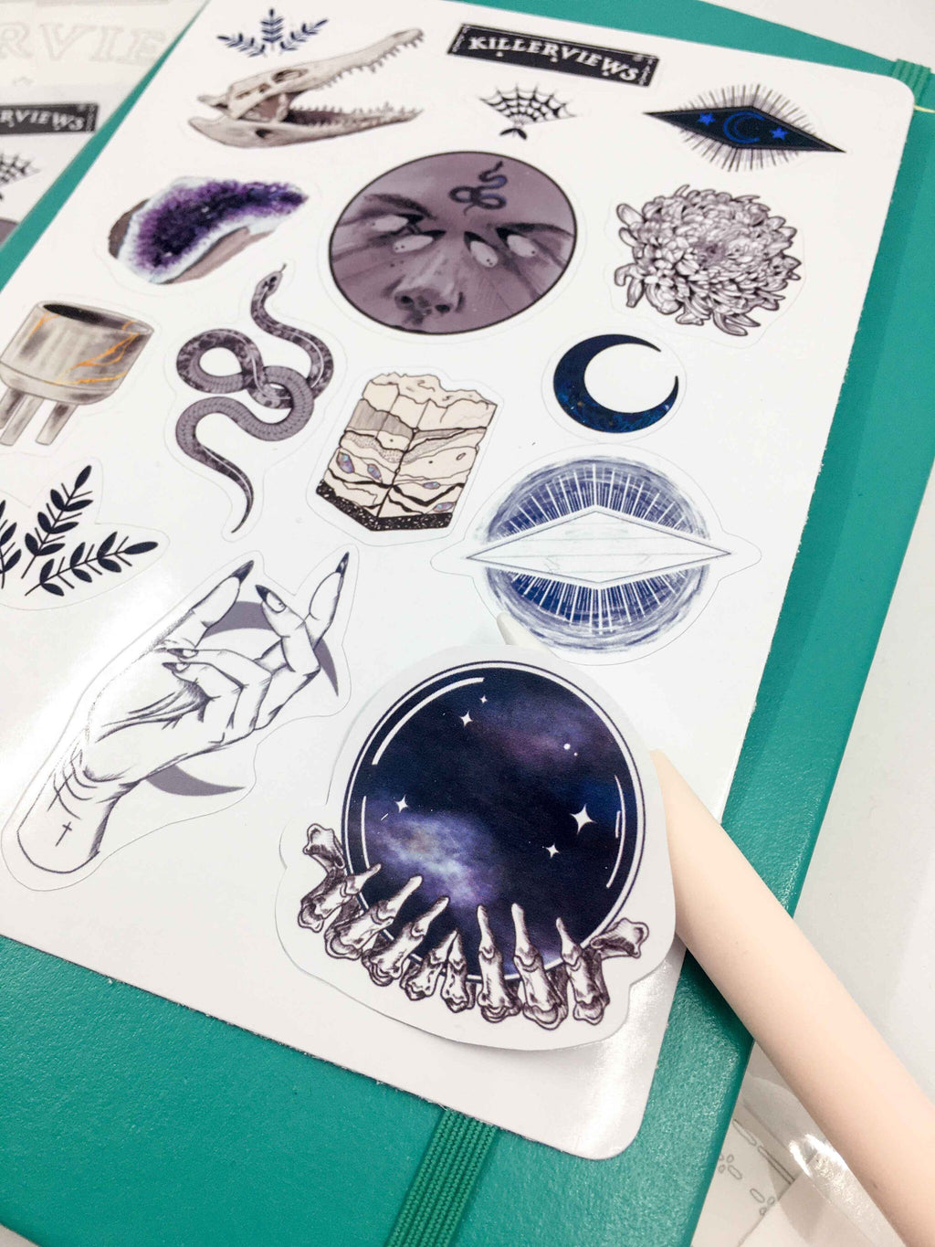Mystic sticker sheet for bullet journal kit and planner-  Celestial Witch skeletons amethyst witchcraft Wicca celestial