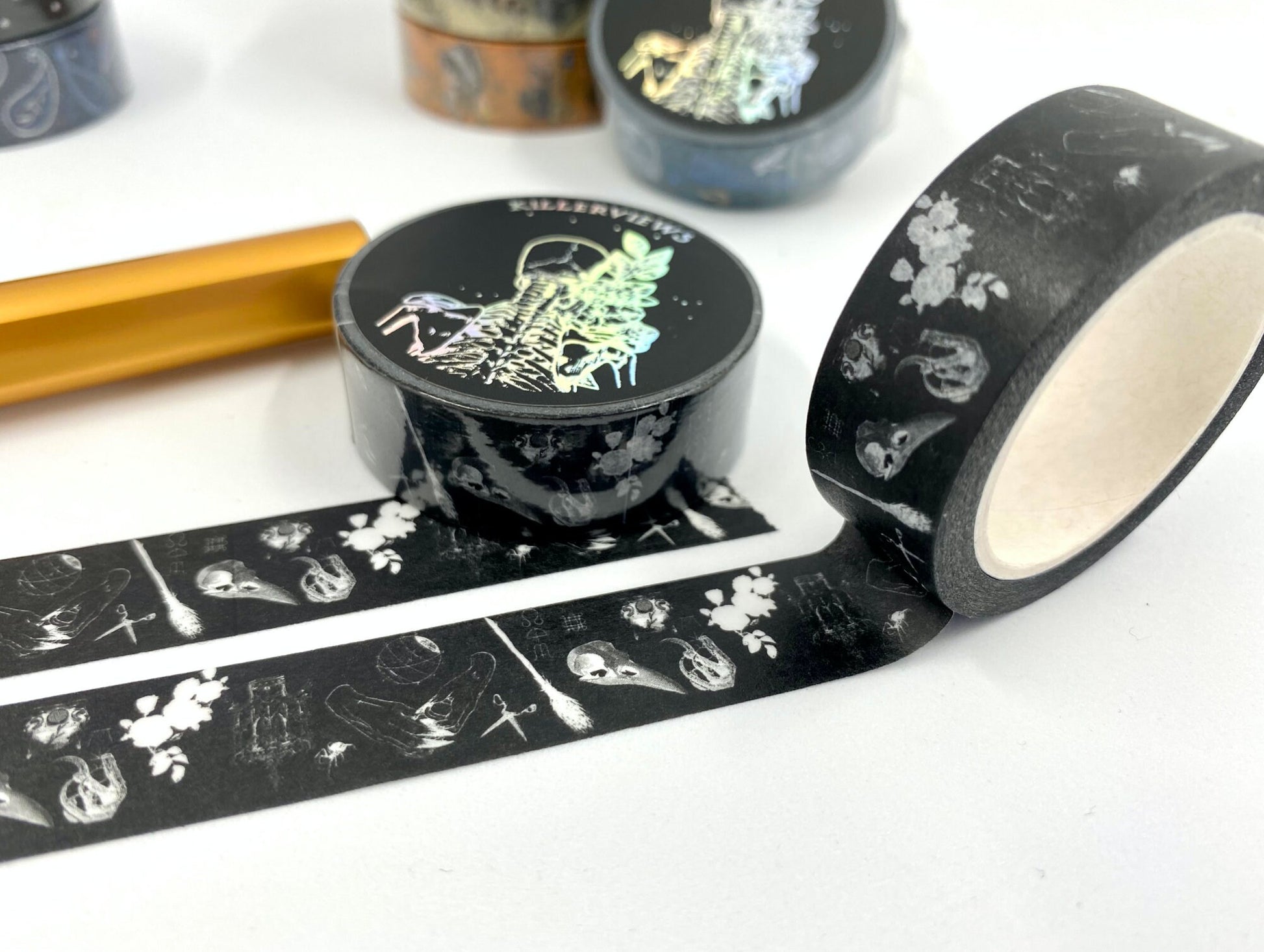 Black witch sketch design Washi tape skulls claws black  base colour 15mm