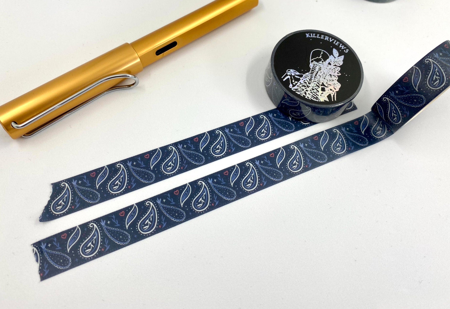 Bandana Paisley design Washi tape in navy colour white paisley