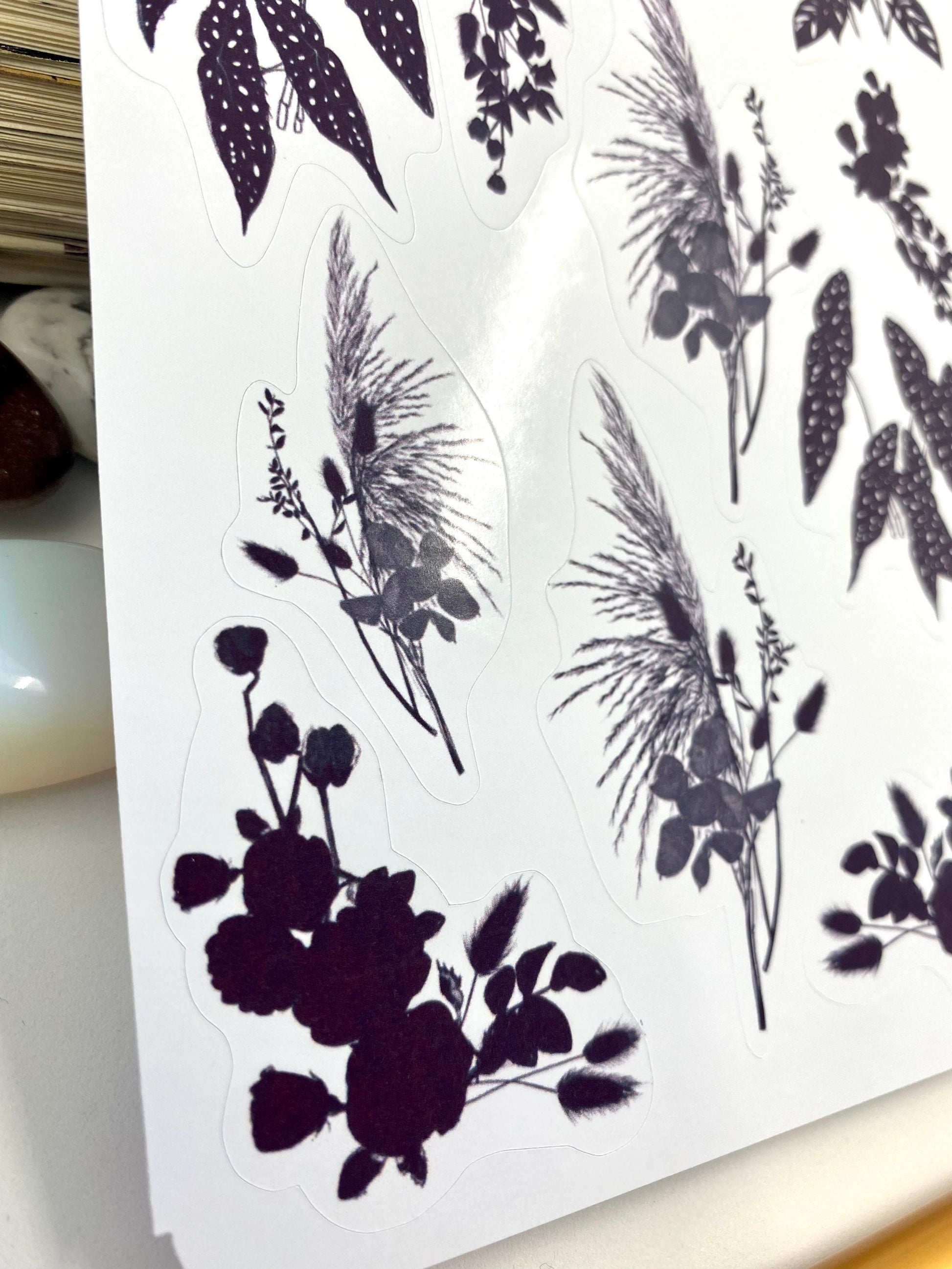 Black Monochrome floral plants Planner sticker sheet for bullet journal kit and journal