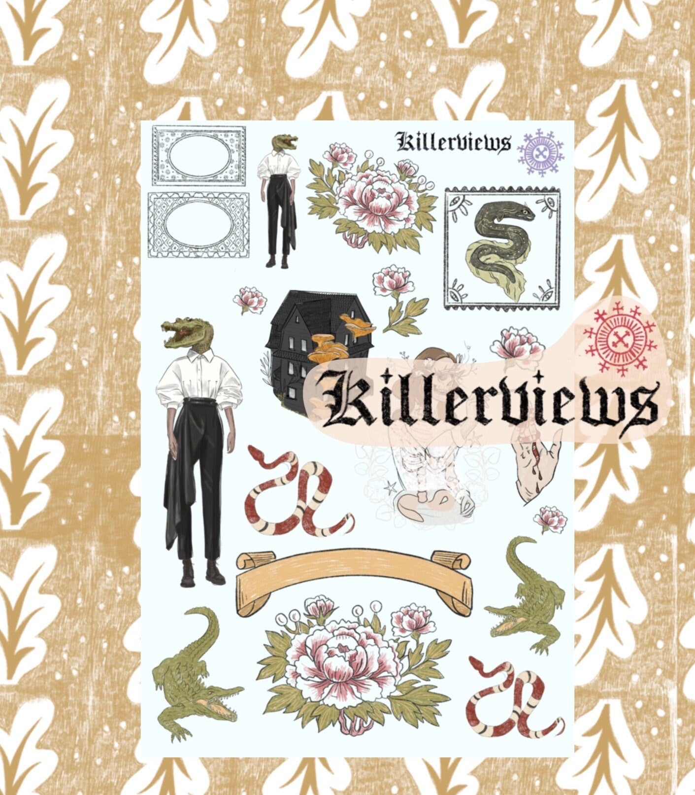 Swamp witch croc  journal sticker sheet for bullet journal kit and planner-  fashion inspired swamp couture