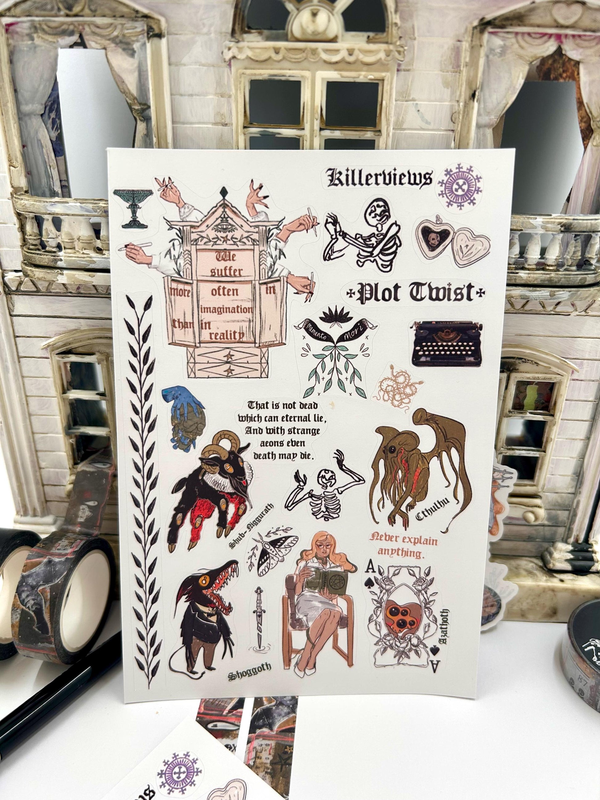 HP Lovecraft mini monsters Gothic sticker sheet for bullet journal kit and planner- witchcraft  Cthulhu
