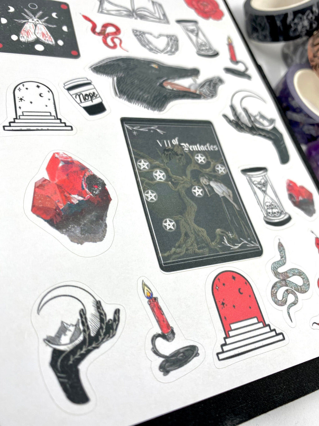 Red witch theme sticker sheet for bullet journal kit and planner- witchcraft Wiccan celestial