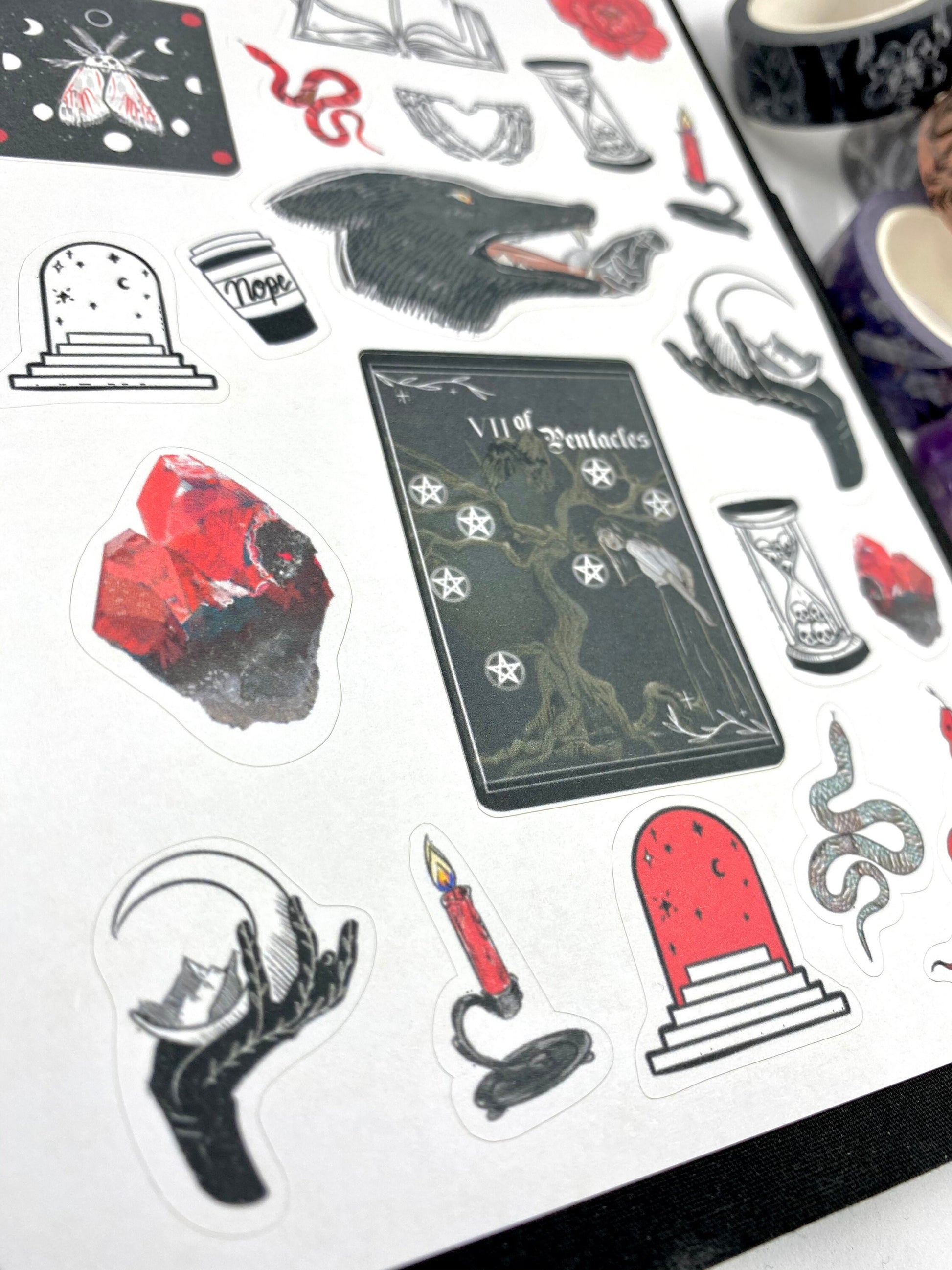 Red witch theme sticker sheet for bullet journal kit and planner- witchcraft Wiccan celestial