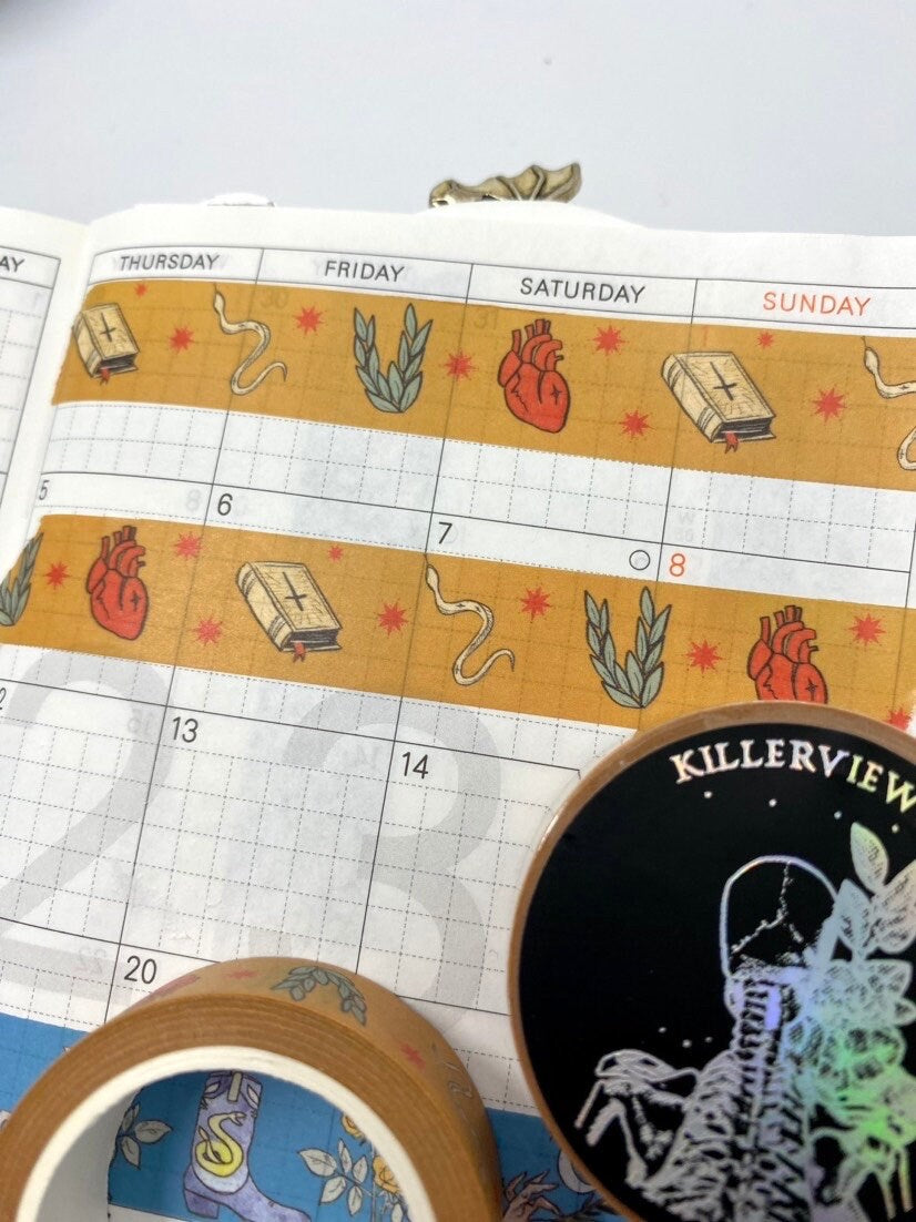 Desert theme design Washi tape with yellow base skulls sage hearts