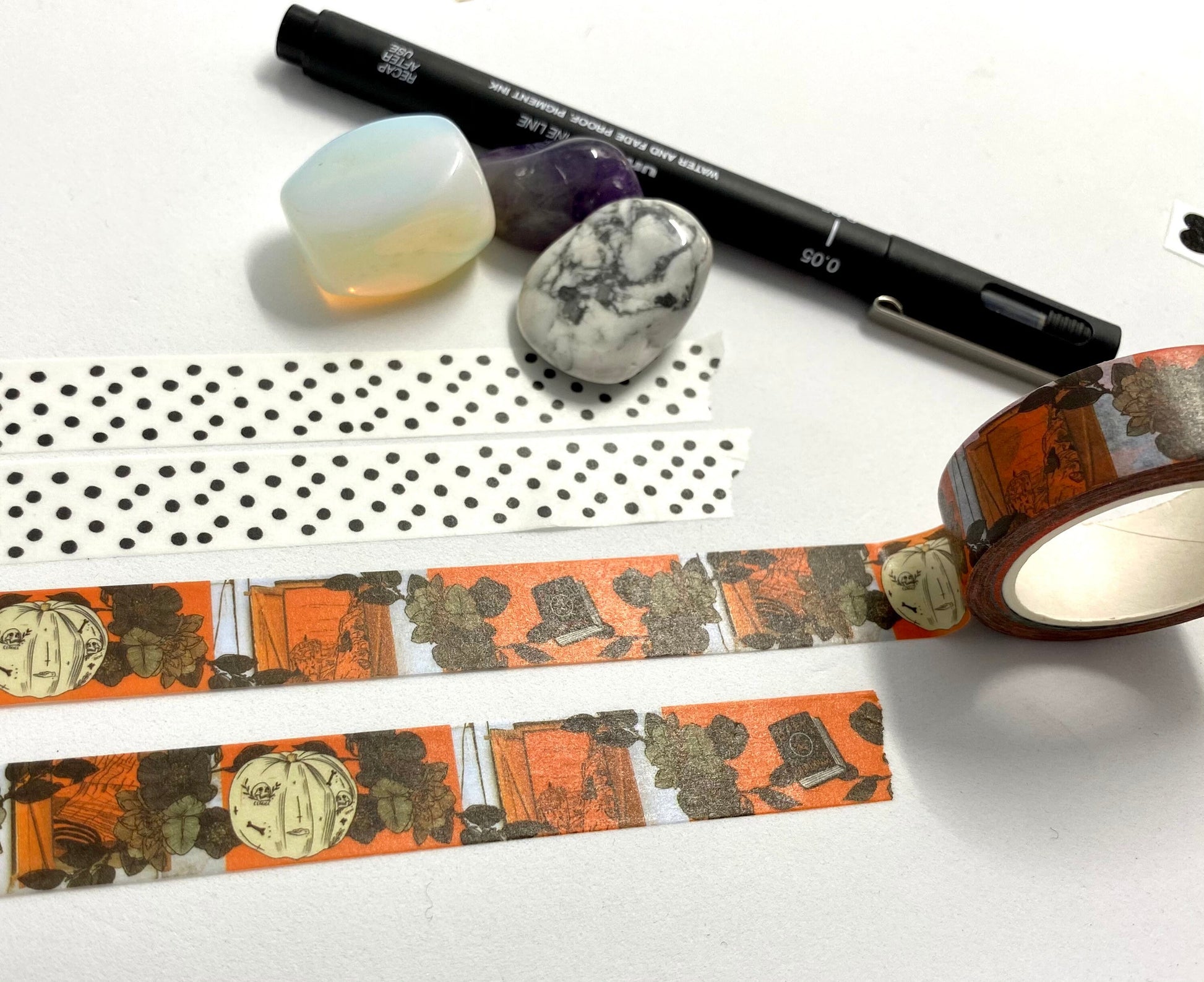 Halloween pumpkin witch floral design Washi tape in burnt orange base colour 15mm