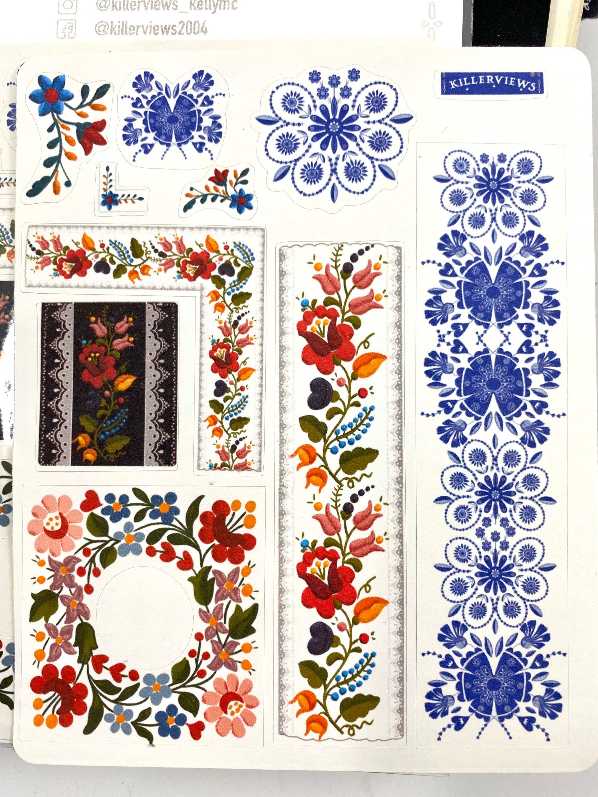 Hungarian folk art sticker sheet for bullet journal kit and planner embroidery craft colourful floral