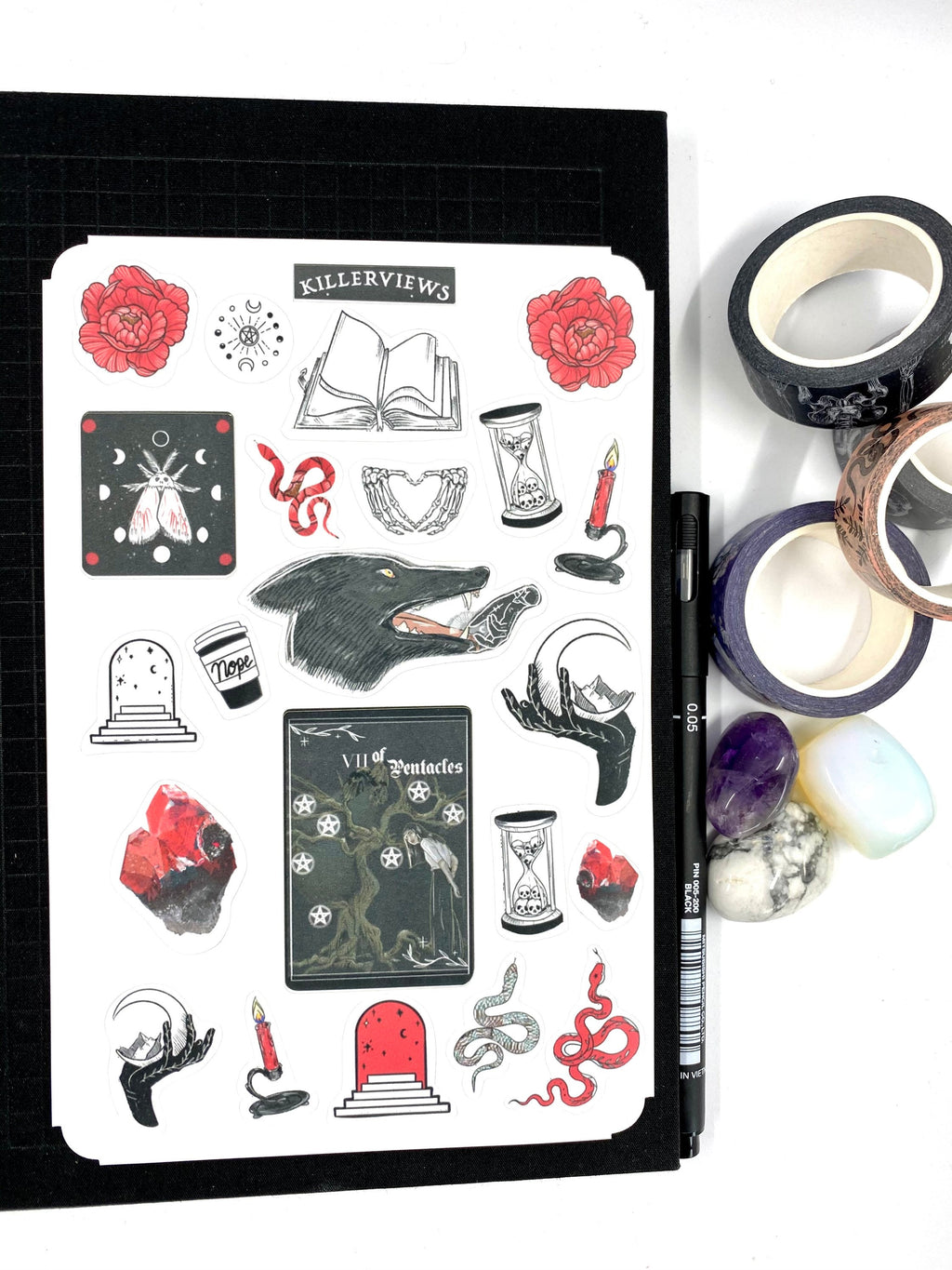Red witch theme sticker sheet for bullet journal kit and planner- witchcraft Wiccan celestial