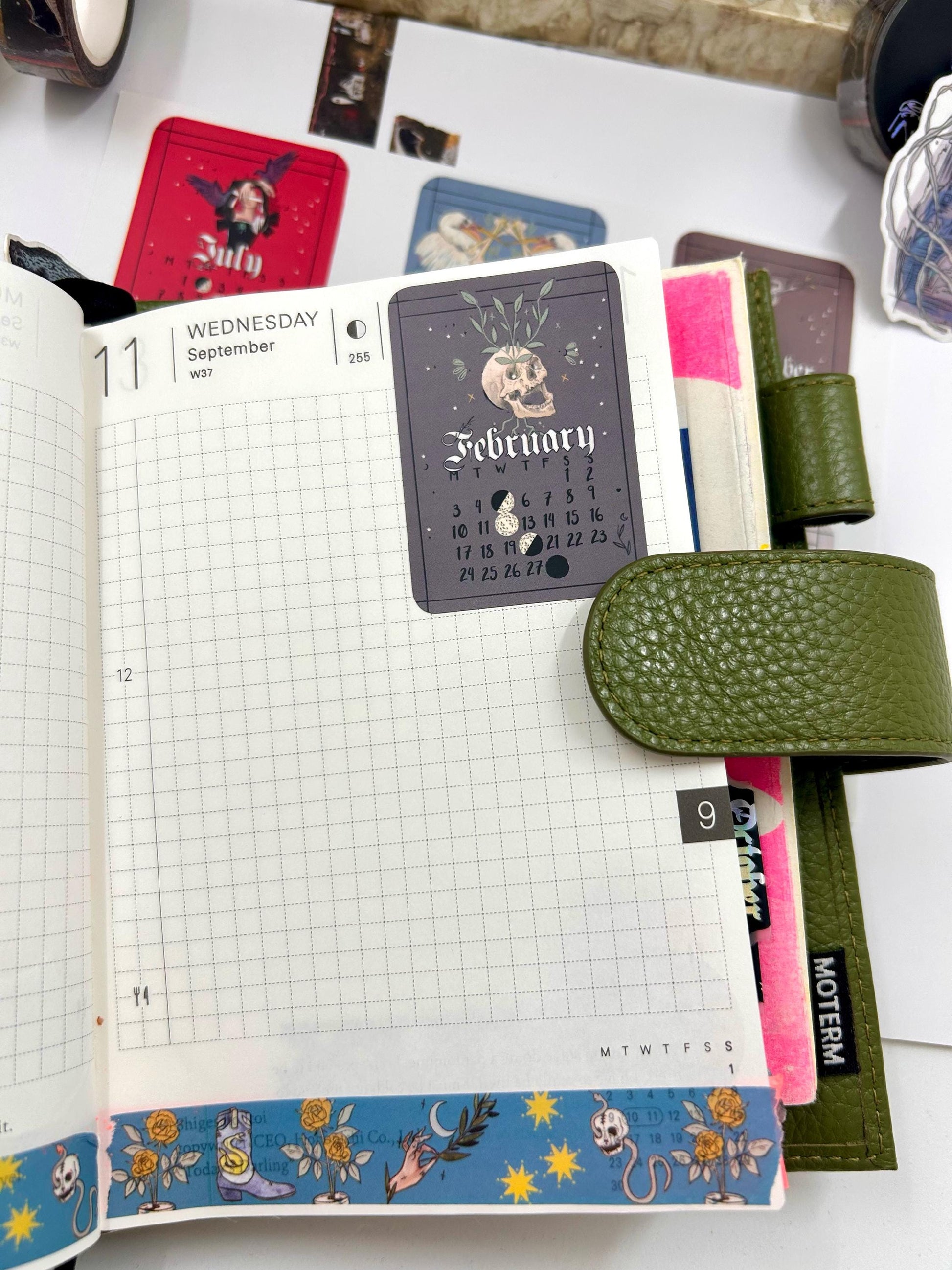 Tarot style 2025 Lunar Calendar month Stickers for journal January 2025 December 25 with moon phases planner bujo celestial