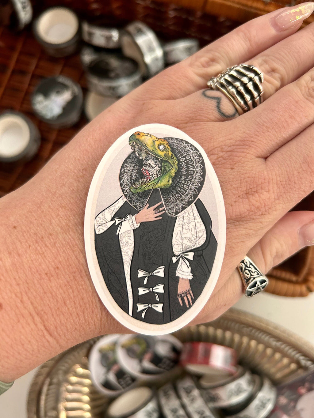 Tudor dinosaur skull dress  vinyl sticker pack of 1. With MATT effect vinyl.