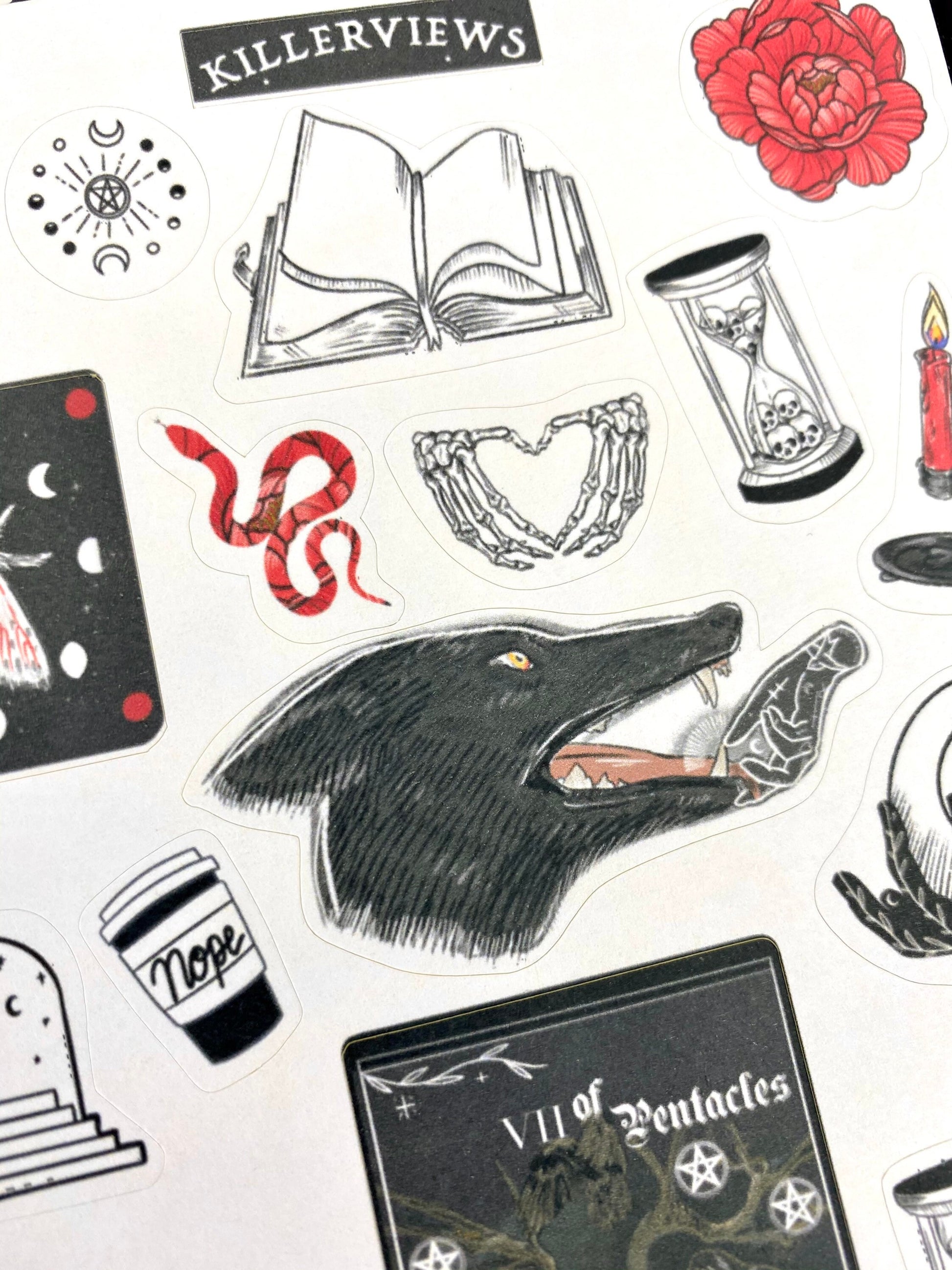 Red witch theme sticker sheet for bullet journal kit and planner- witchcraft Wiccan celestial