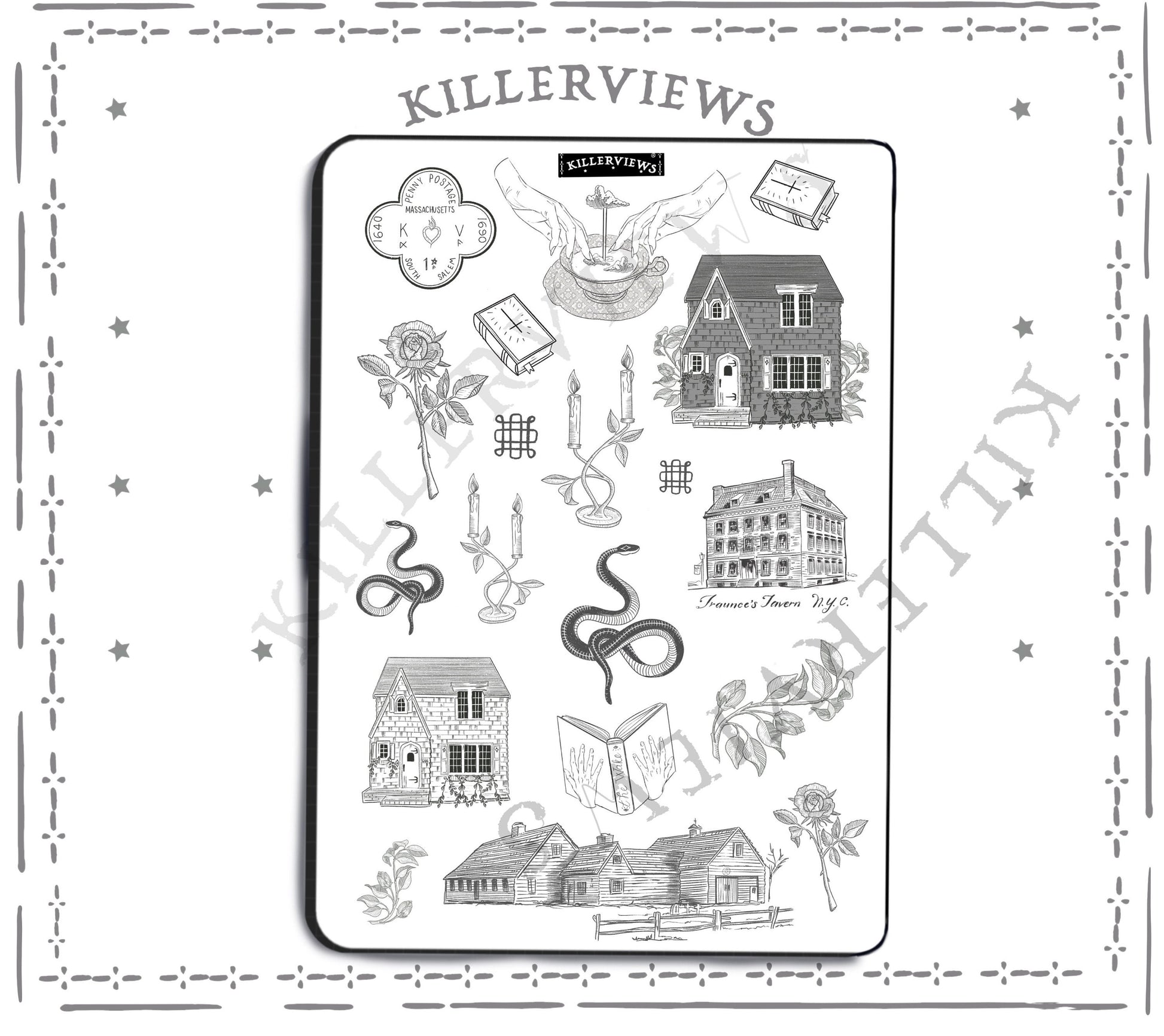 Salem Witch Massachusetts inspired sticker sheet for bullet journal kit and planner-   snakes bones
