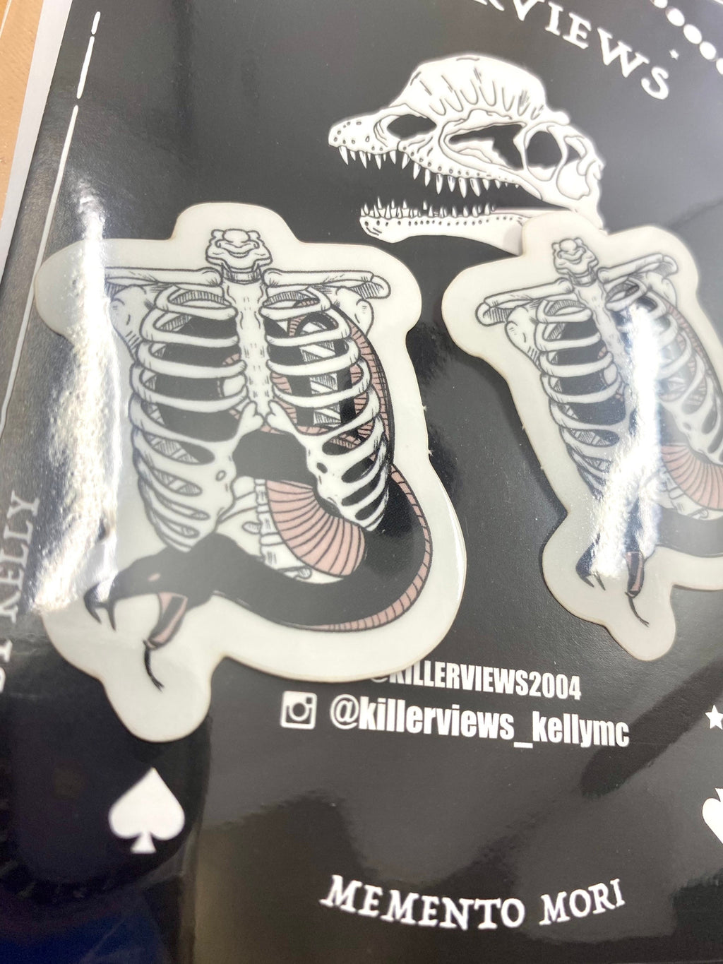 Snake in a Ribcage vinyl sticker pack of 2. With transparent effect vinyl.