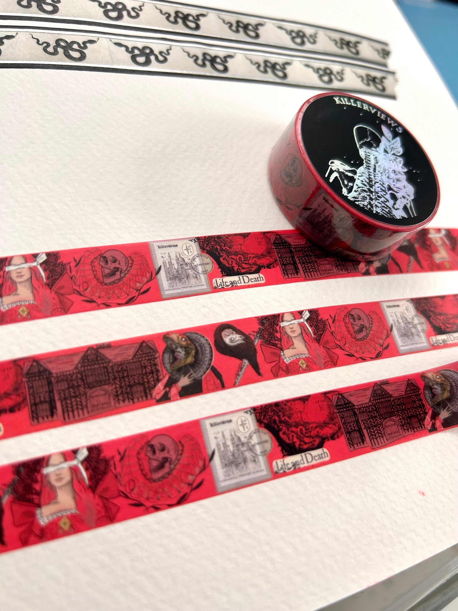 Red Tudor witch design Washi tape  colour  base colour 15mm