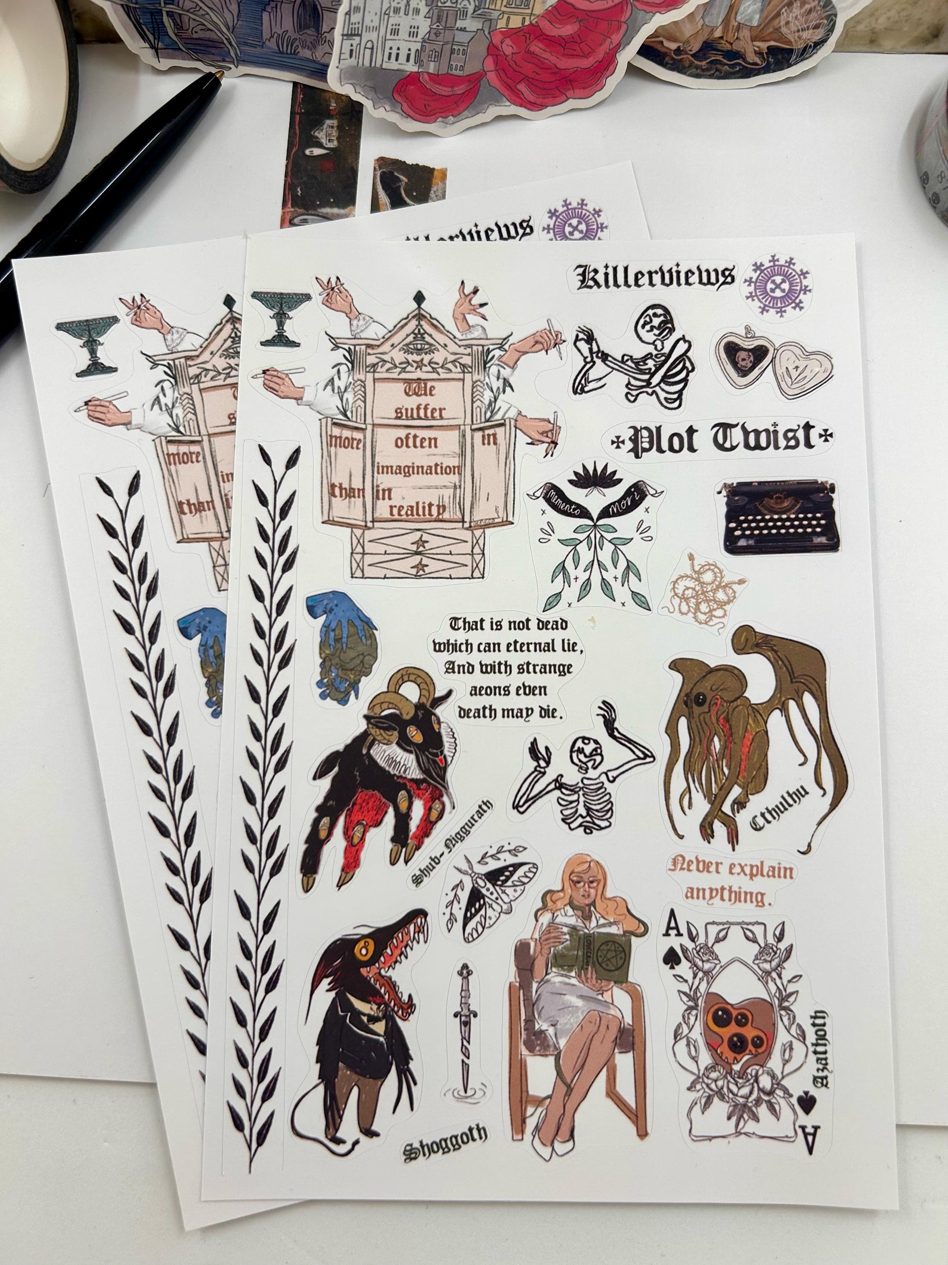 HP Lovecraft mini monsters Gothic sticker sheet for bullet journal kit and planner- witchcraft  Cthulhu