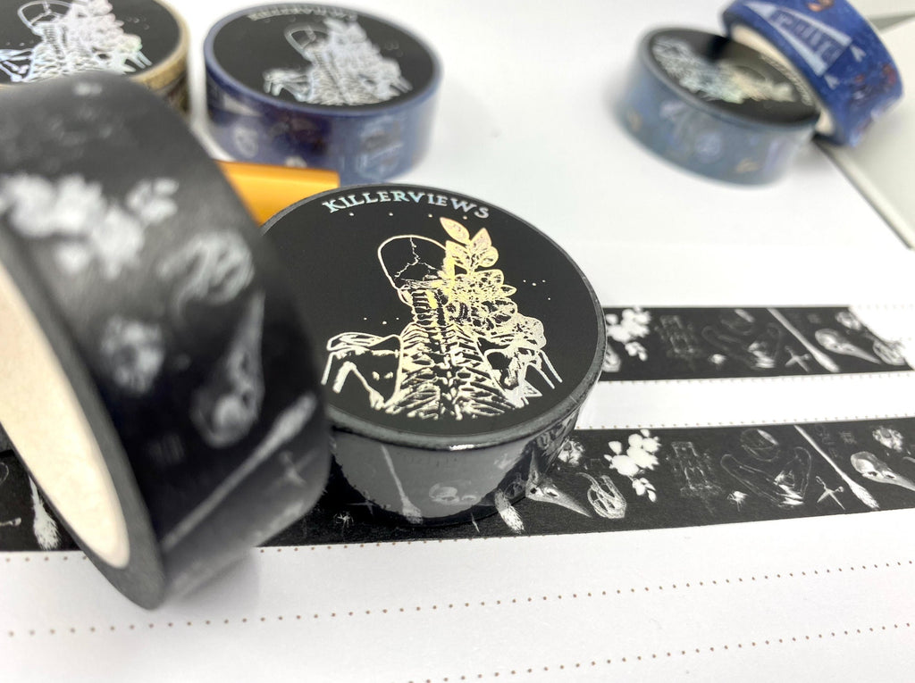 Black witch sketch design Washi tape skulls claws black  base colour 15mm