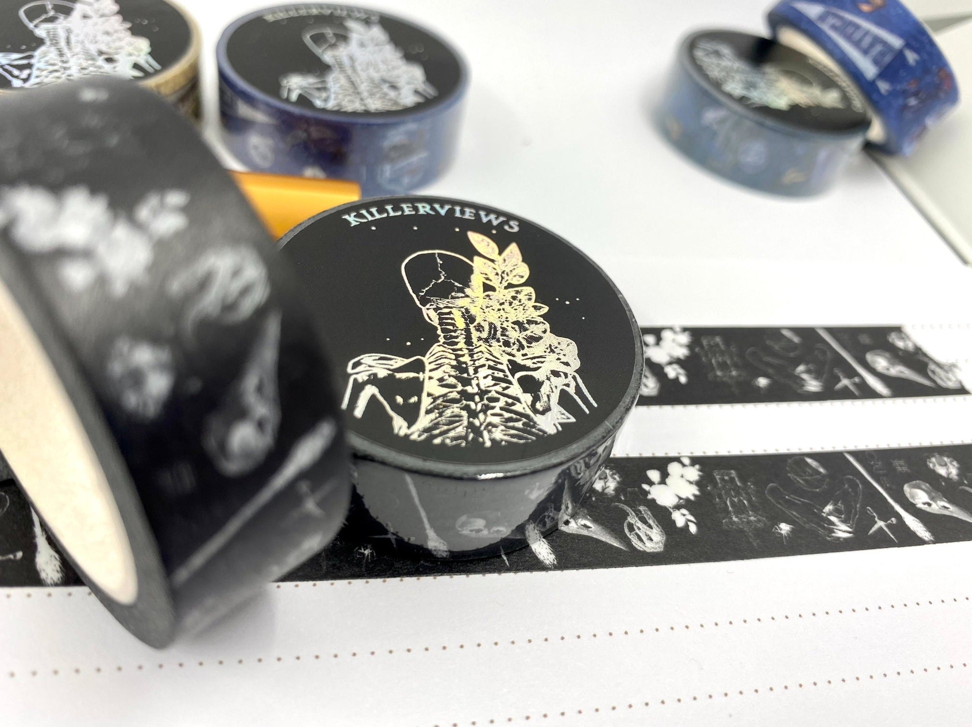Black witch sketch design Washi tape skulls claws black  base colour 15mm