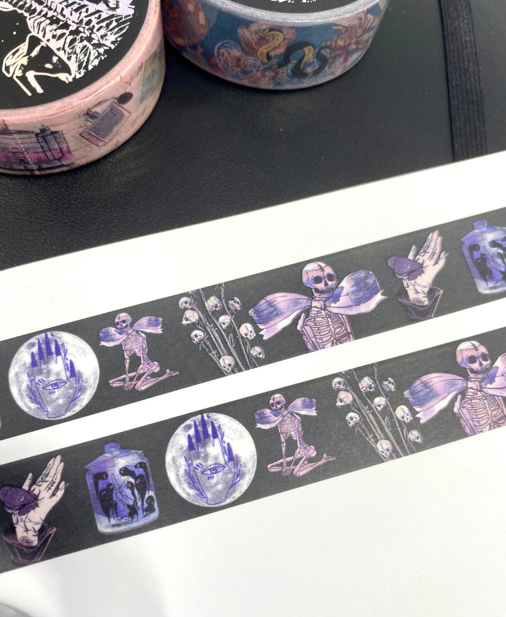 Amethyst witch skeleton design Washi tape in black base colour 15mm