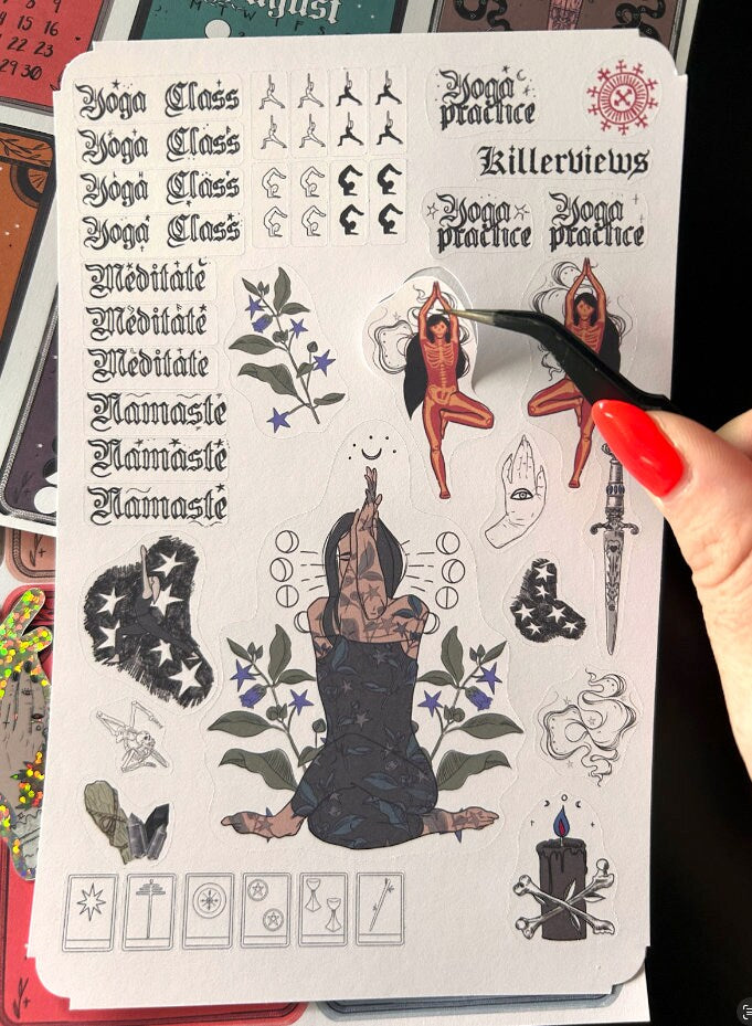 Gothic yoga practice planner inspired sticker sheet for diary journal kit and planner-  rider Waite inspired Wicca