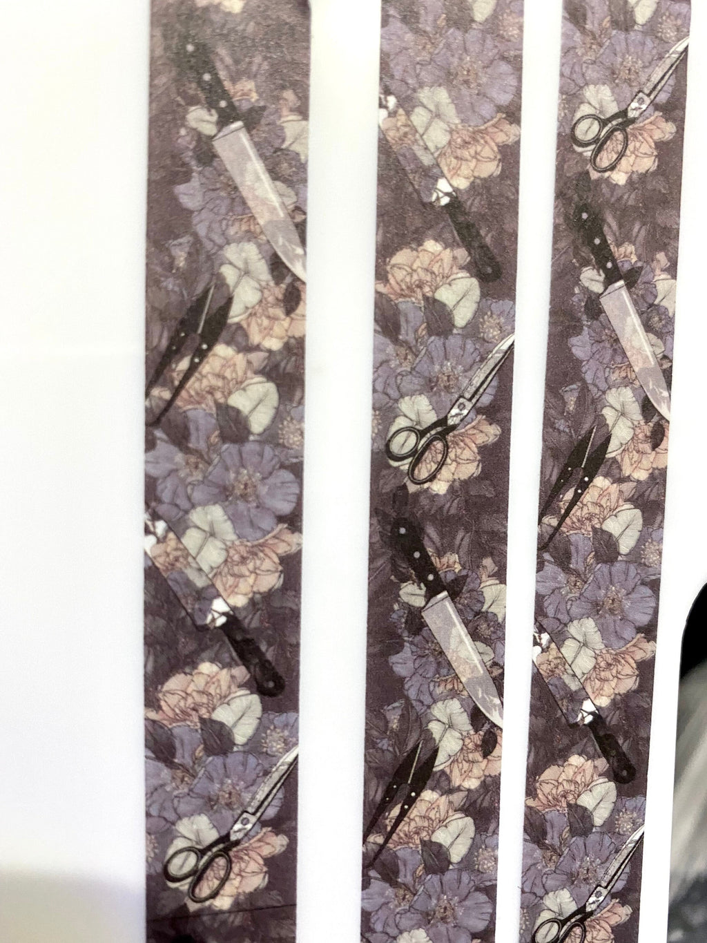 Scissors and knife floral design Washi tape in navy base colour 15mm