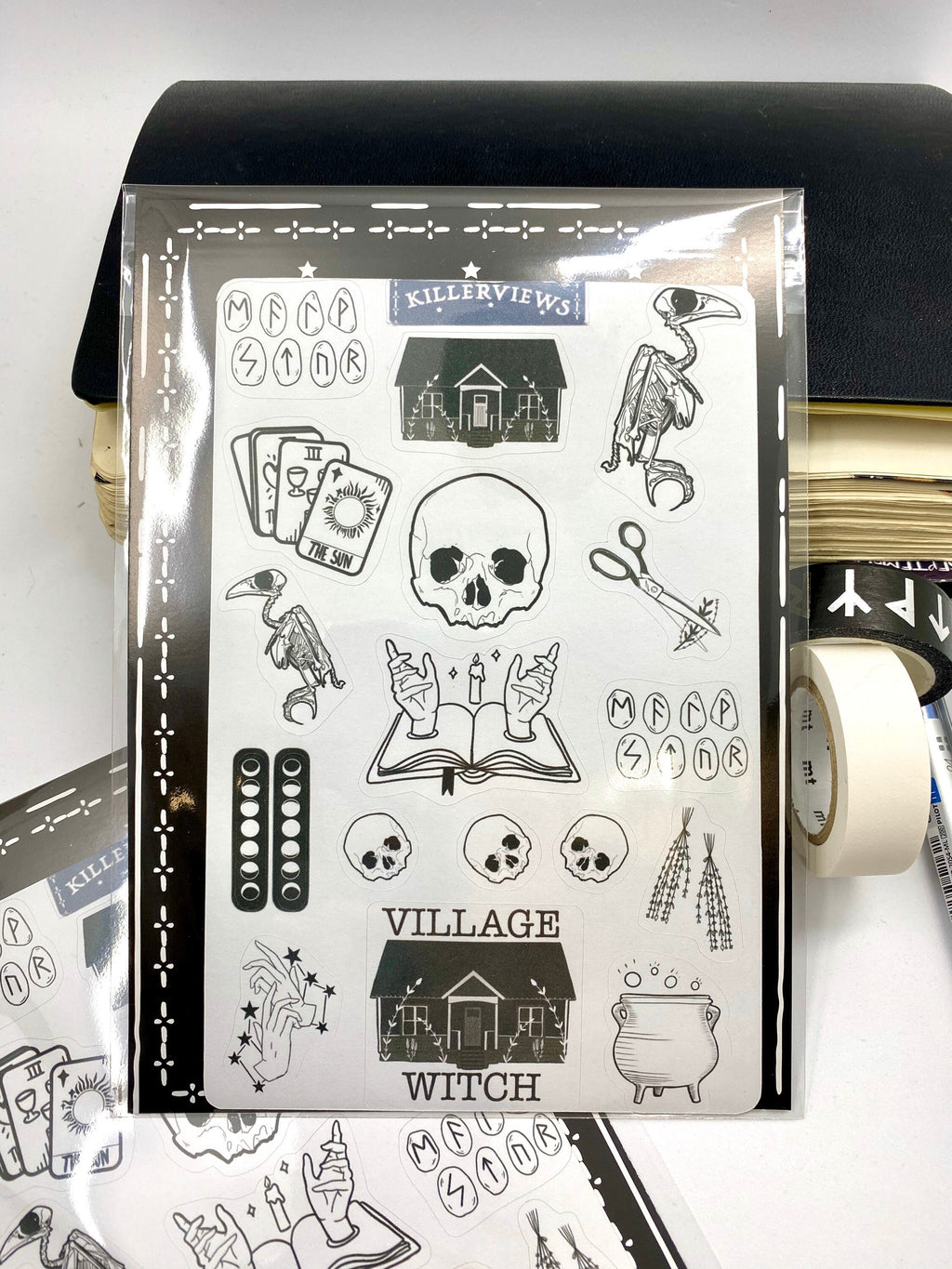 Witch monochrome Runes Planner sticker sheet for bullet journal kit and planner- witchcraft Wiccan celestial