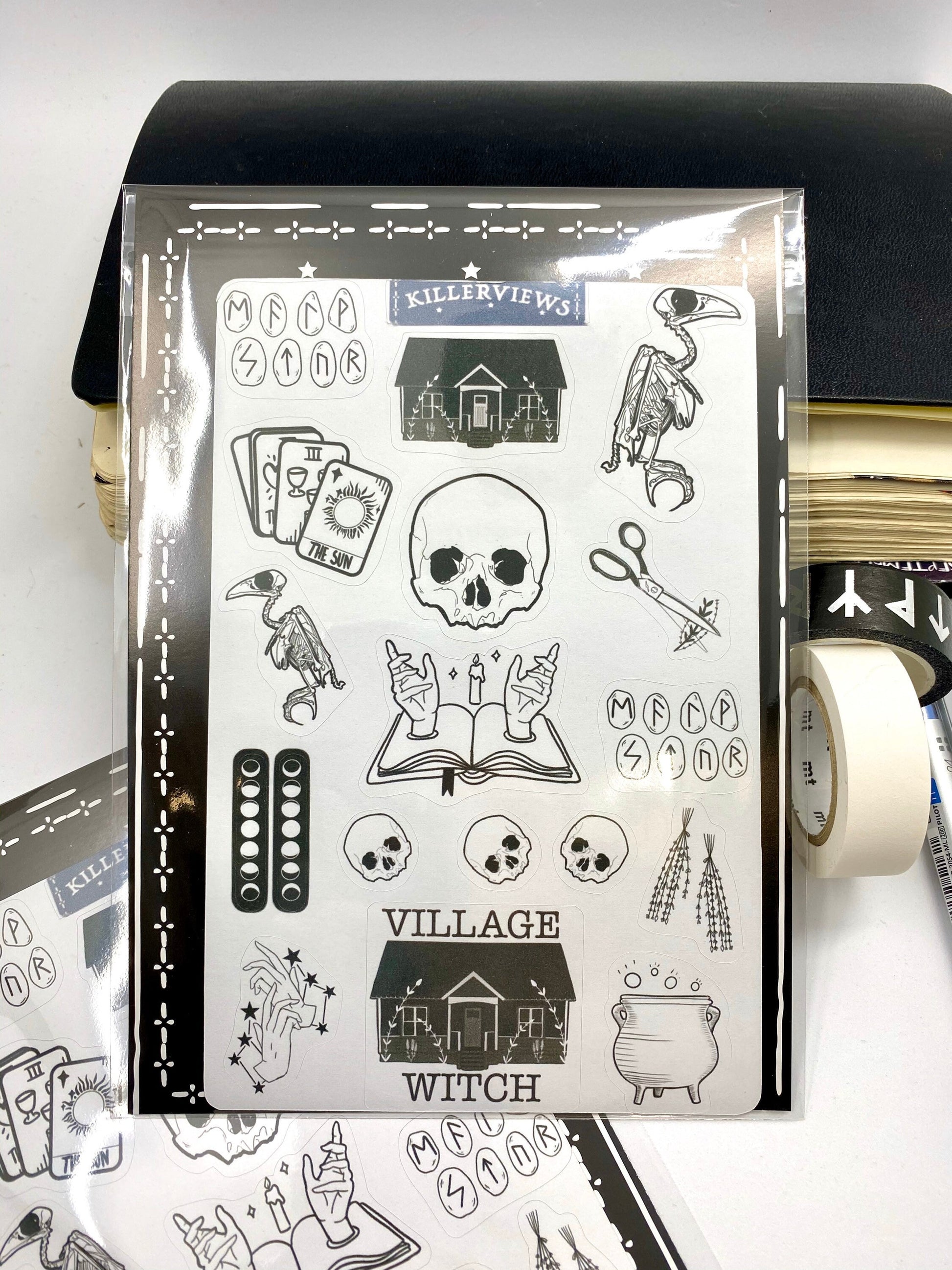 Witch monochrome Runes Planner sticker sheet for bullet journal kit and planner- witchcraft Wiccan celestial