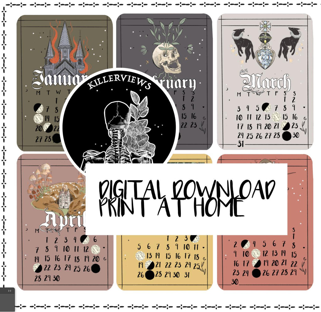 Tarot style Jan 2025-Dec 2025 Lunar Calendar month DIGITAL DOWNLOAD ONLY Stickers for journal diary with moon witchy celestial
