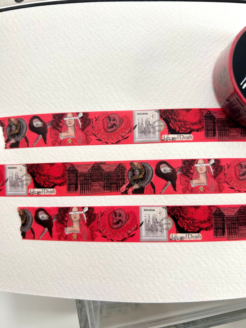 Red Tudor witch design Washi tape  colour  base colour 15mm
