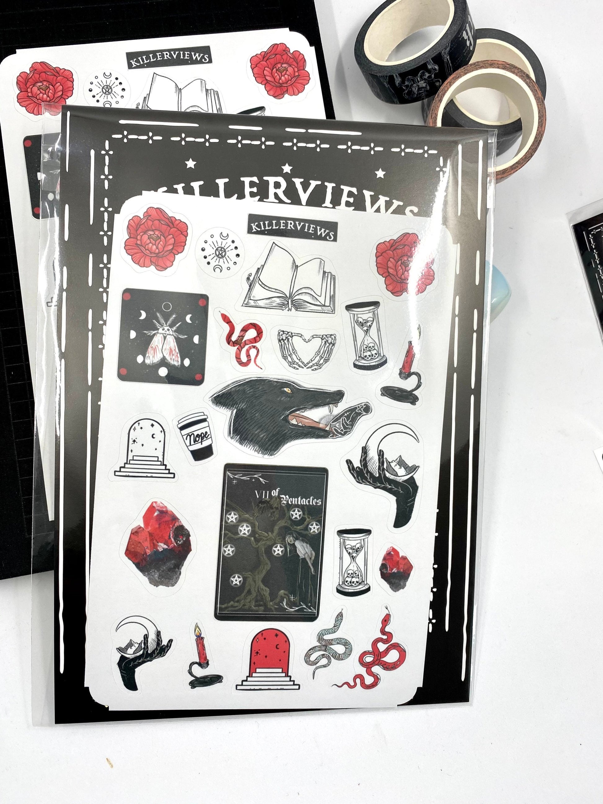 Red witch theme sticker sheet for bullet journal kit and planner- witchcraft Wiccan celestial