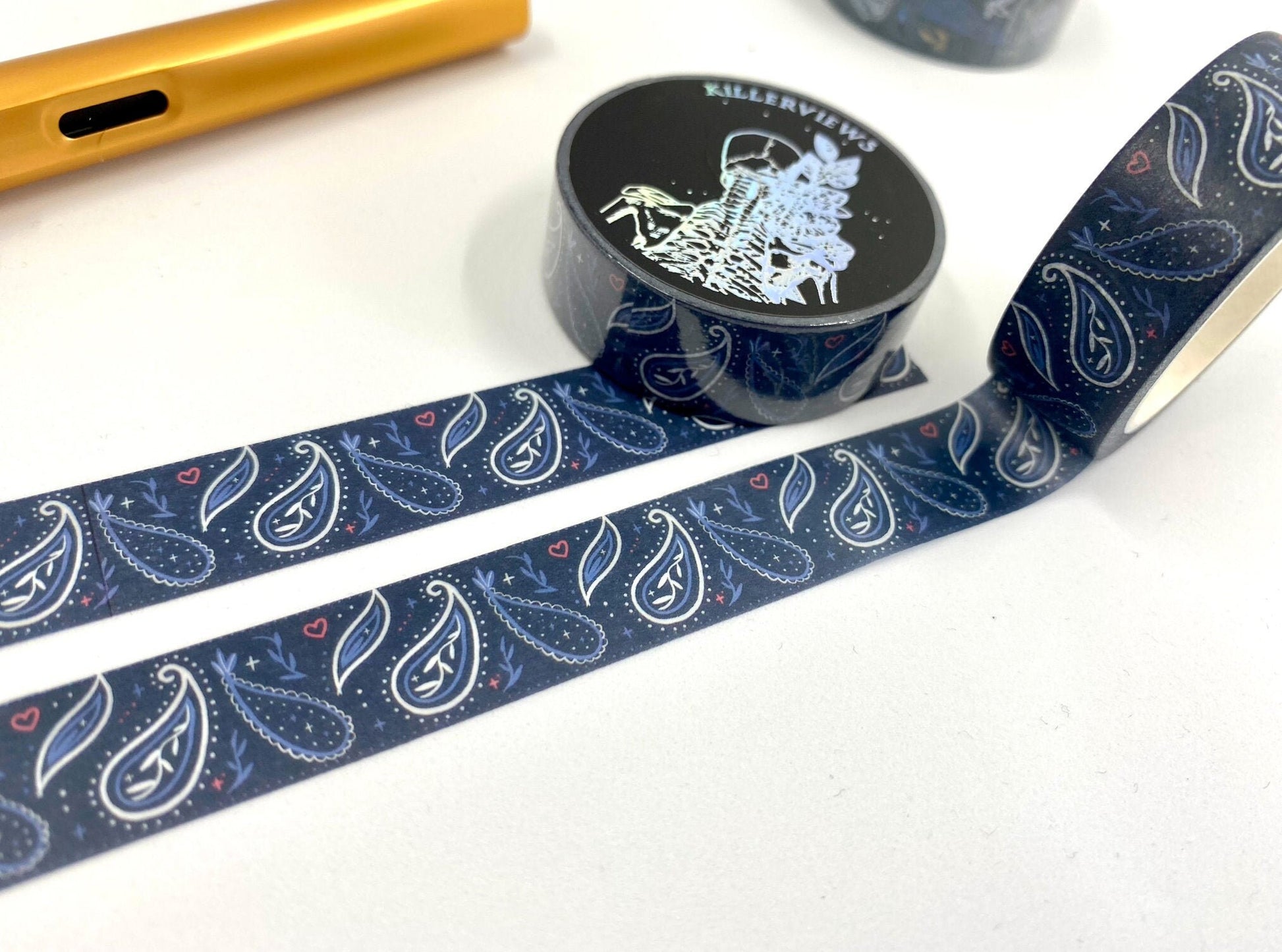 Bandana Paisley design Washi tape in navy colour white paisley