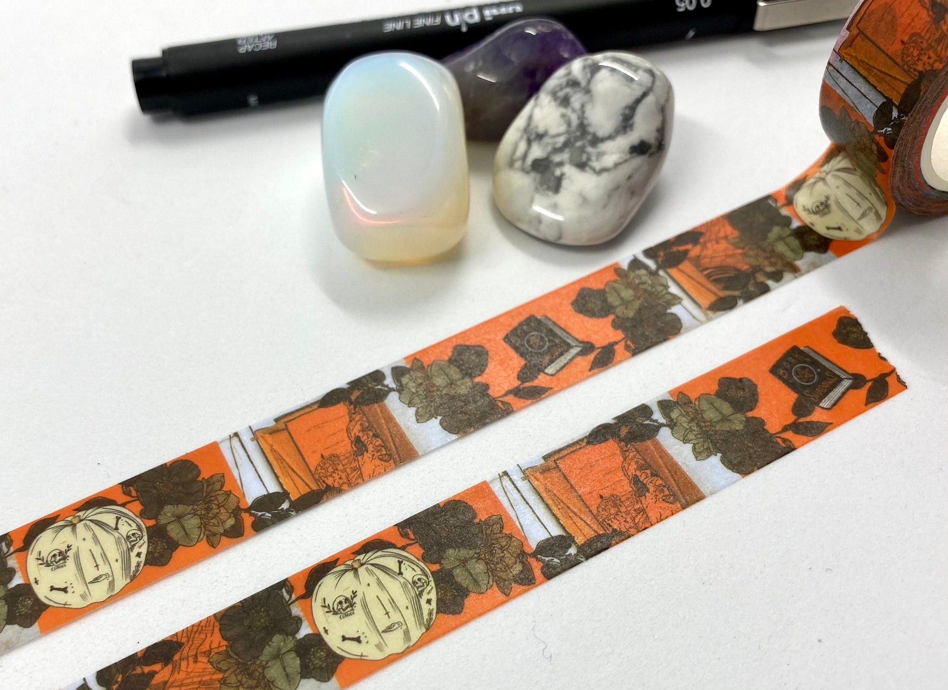Halloween pumpkin witch floral design Washi tape in burnt orange base colour 15mm