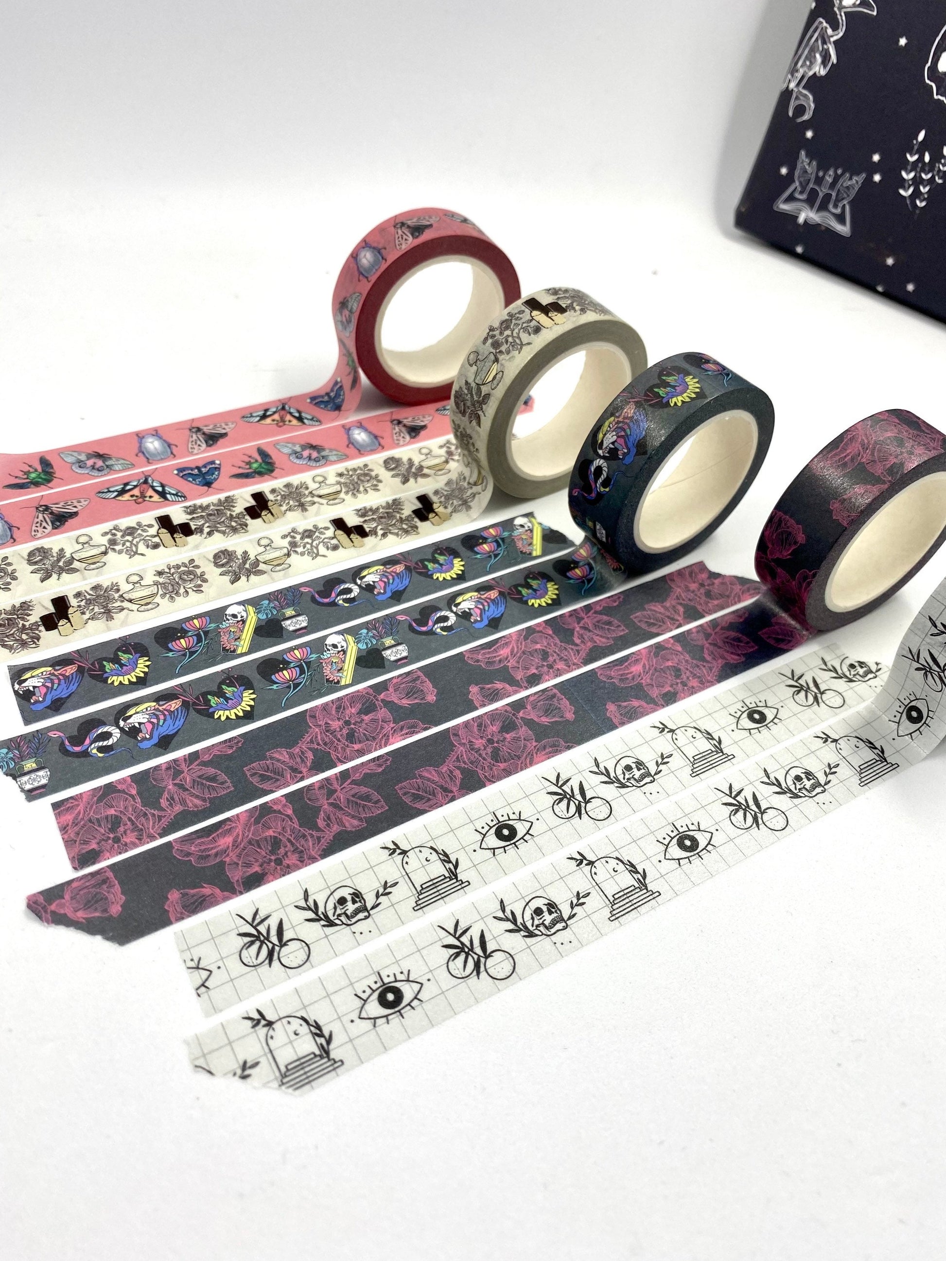 Grid skull sketch design Washi tape gothic scandi grey 15mm
