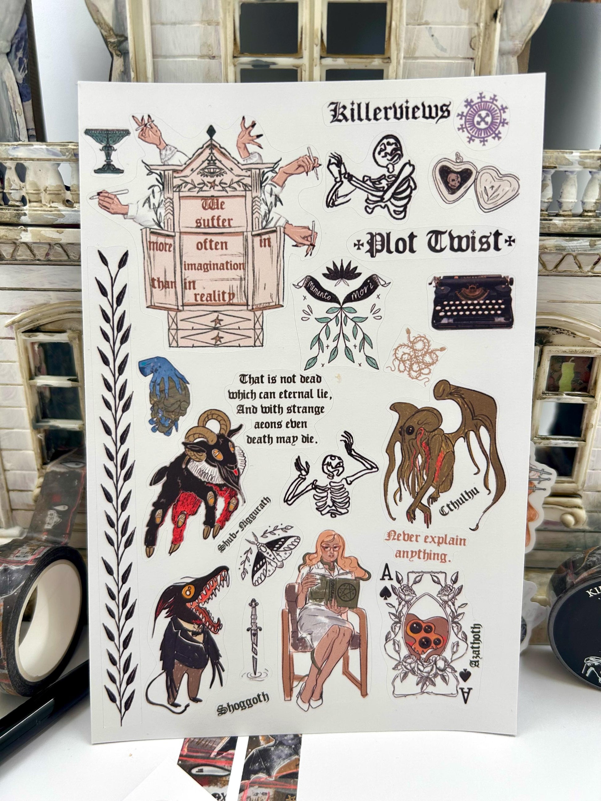 HP Lovecraft mini monsters Gothic sticker sheet for bullet journal kit and planner- witchcraft  Cthulhu