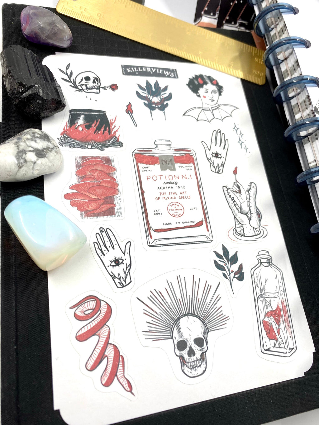 Red Potion and skulls Planner sticker sheet for bullet journal kit and planner- witchcraft Wiccan celestial love potion