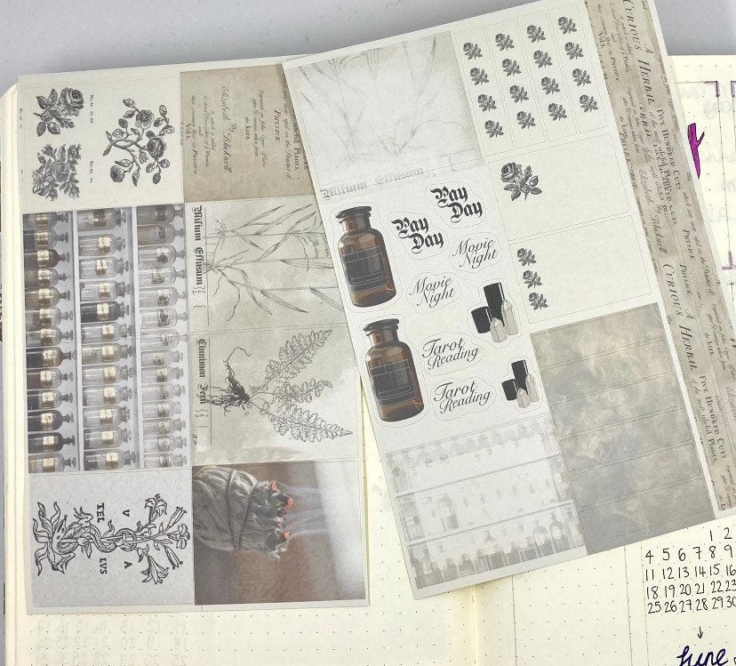Herbal Planner sticker sheet for bullet journal kit and planner- witchcraft Wiccan celestial herbal spells apothecary