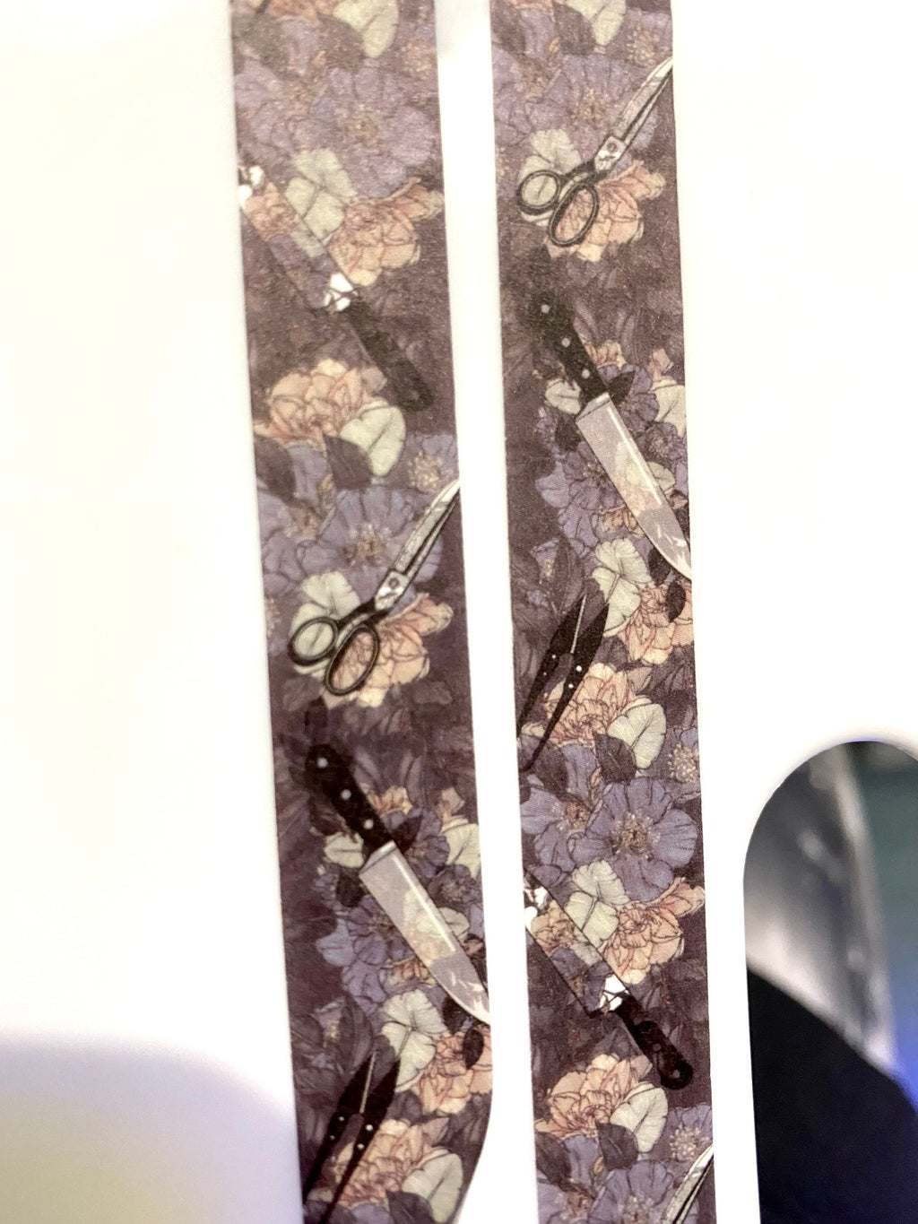 Scissors and knife floral design Washi tape in navy base colour 15mm